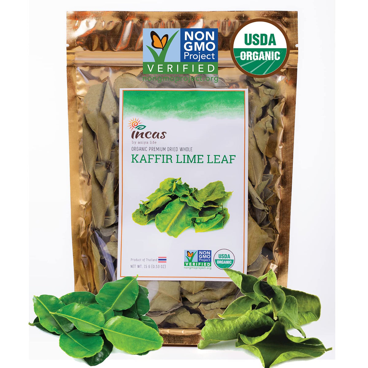 Incas 100% Usda Organic Kaffir Lime Leaves 0.53 Oz Direct From Source Thailand Non Gmo Verified Original Authentic Taste ???????