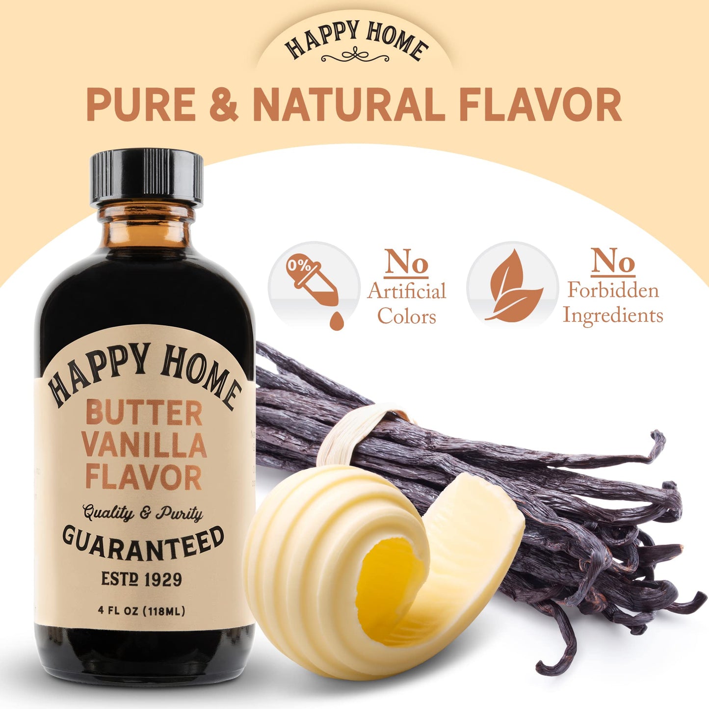 Happy Home Natural Butter, Vanilla Flavor, Certified Kosher, 4 oz.