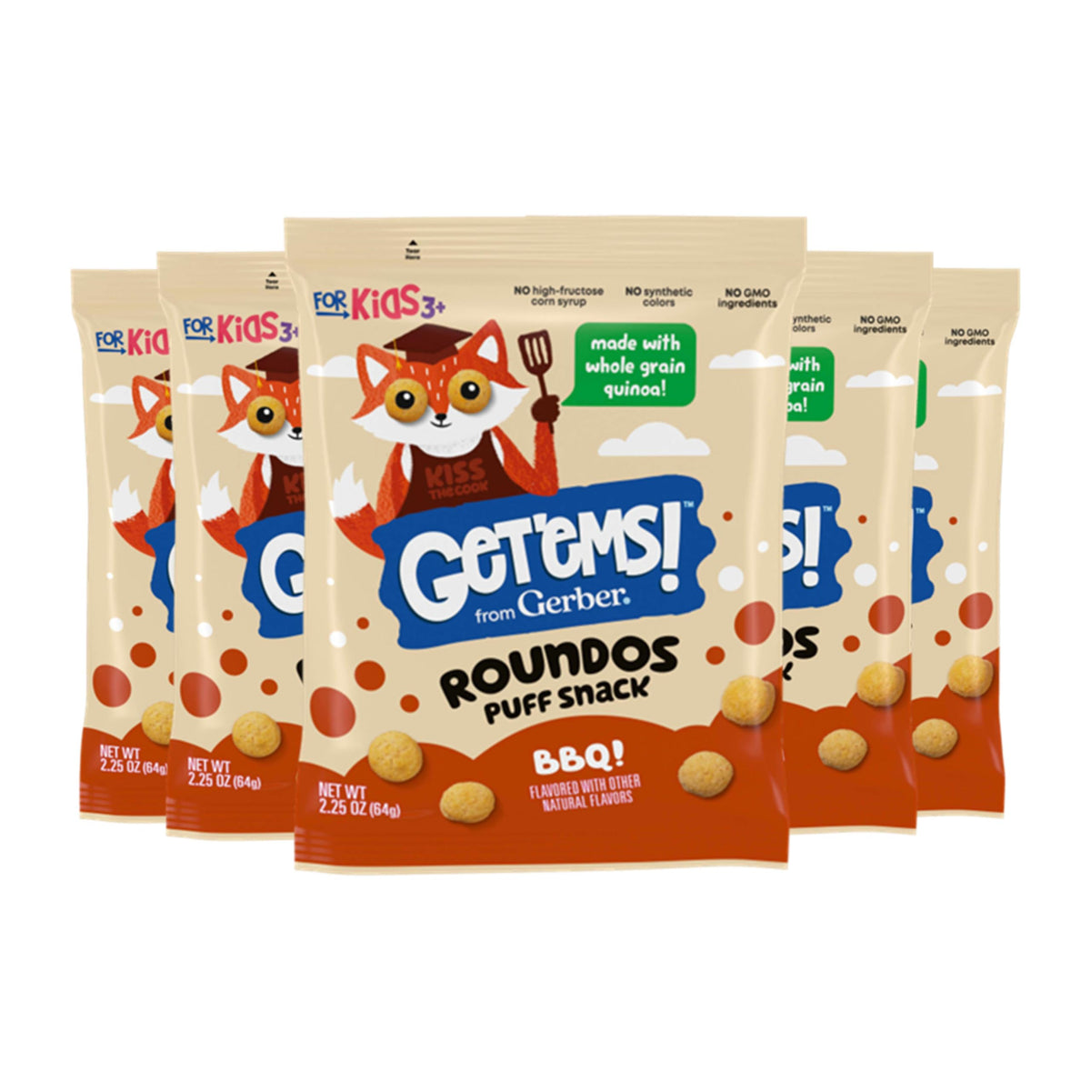 Get'Ems! From Gerber, Snacks For Kids, Bbq Roundos, Made With Whole Grain Quinoa, Calcium To Support Strong Bones - 5 Pack