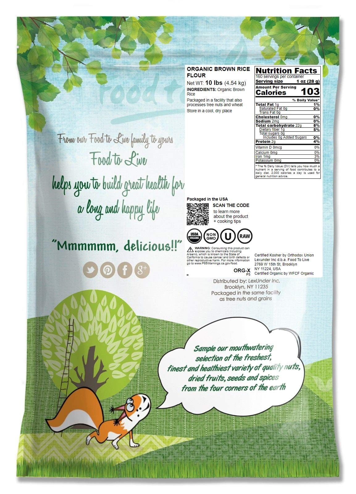 Food To Live Organic Brown Rice Flour, 10 Pounds - Non-Gmo, Finely Ground From Long Grain Rice, Unbleached, Untreated, Vegan Mea