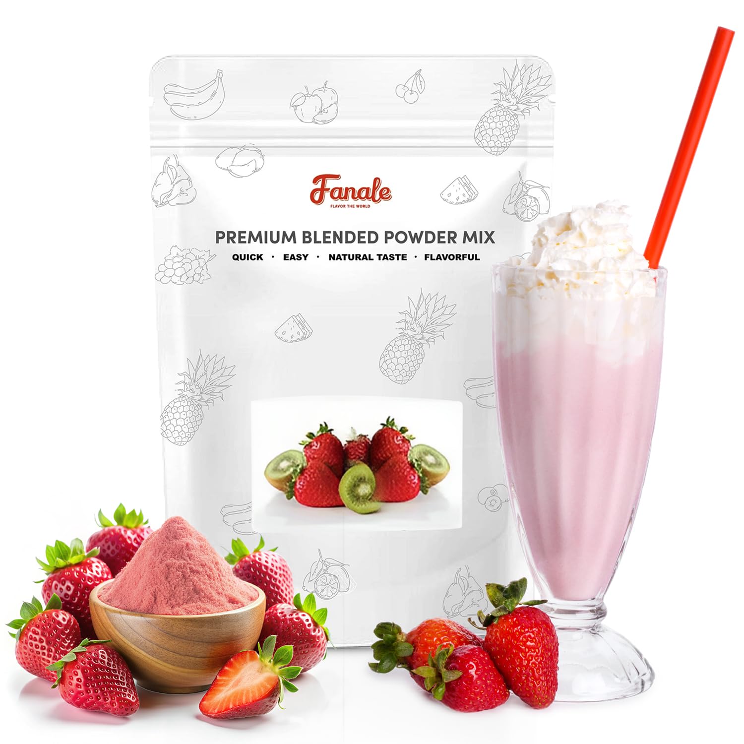 Fanale Strawberry Bubble Tea Flavoring Powder | 2.2 Pounds (Pack of 20) | Ideal for Baking, Smoothies, Desserts, and Drinks