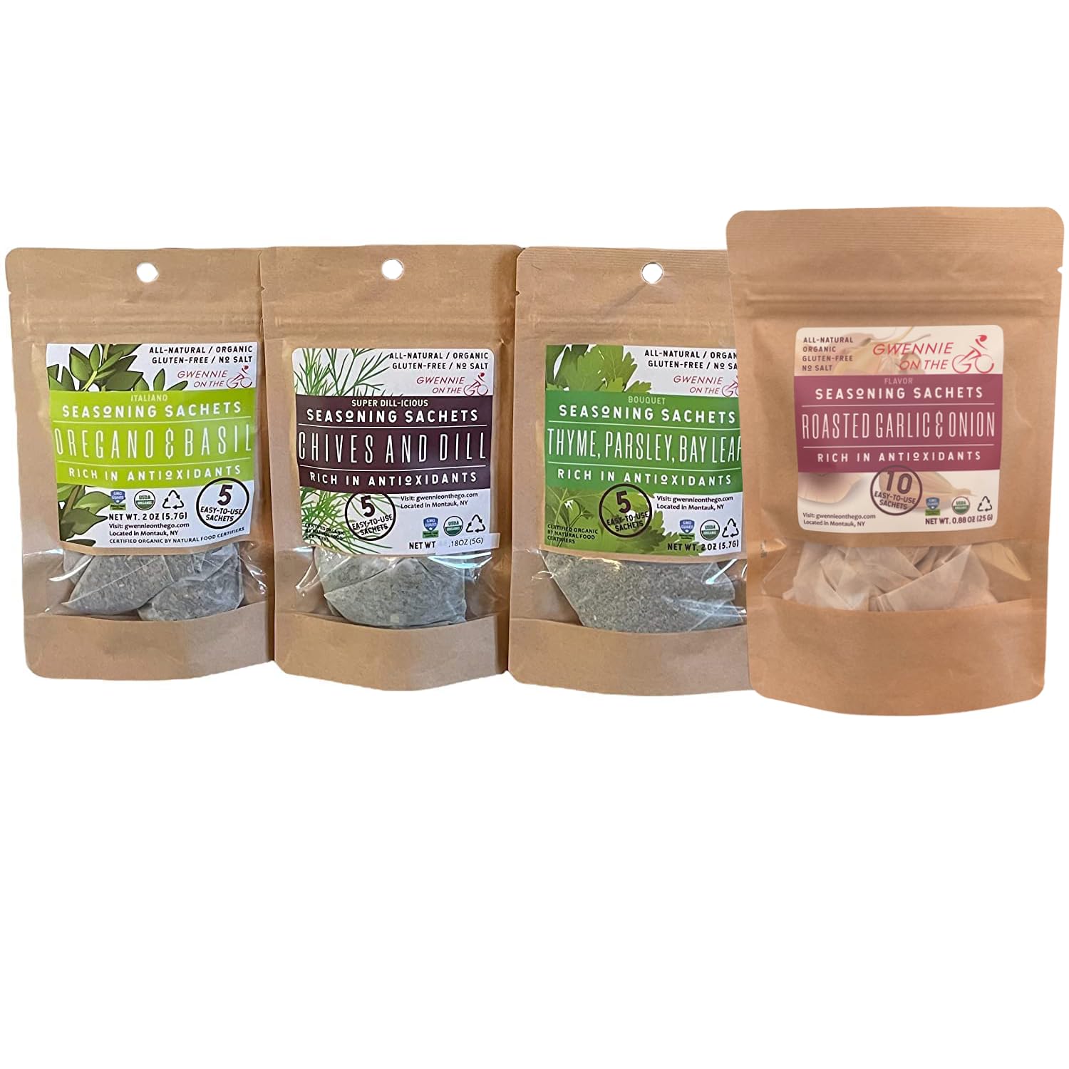 Gwennie On The Go – Seasoning Sachets | Variety Pack | Certified Organic Gluten- Free | Resealable Pouch | Seasoning Mix Packets For Soups & Sauces | 25 Biodegradable Sachets | 2Oz