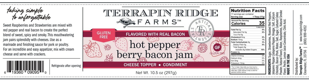 Terrapin Ridge Farms Hot Pepper Berry Bacon Jam - Sweet & Spicy - 10.5 Ounce (Pack of 2)