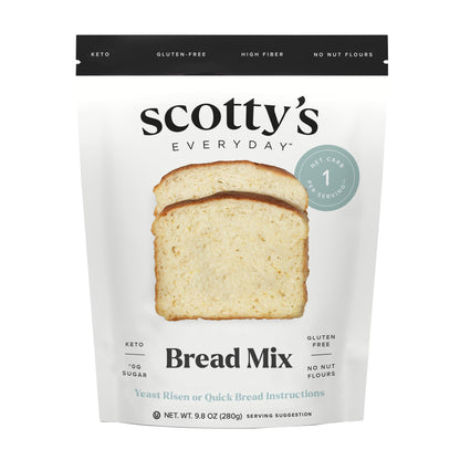 Scottys Everyday -Keto Bread Low Carb Mix - 1g Net Carbs, 0g Added Sugar, Gluten-Free, High Fiber - No Nut Flours - 9.8oz, Pack
