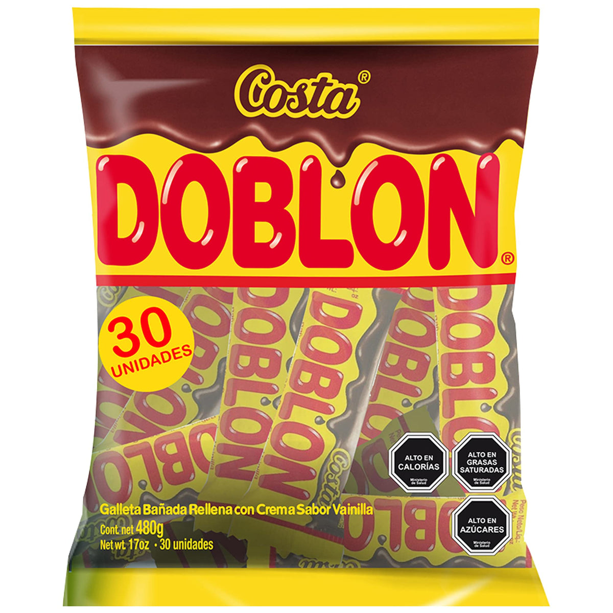 Costa Doblon Chocolate Covered Biscuit- Coated Biscuits- Biscuit with Vanilla Flavored Cream- Snack Packs Biscuits- Sandwich Coo