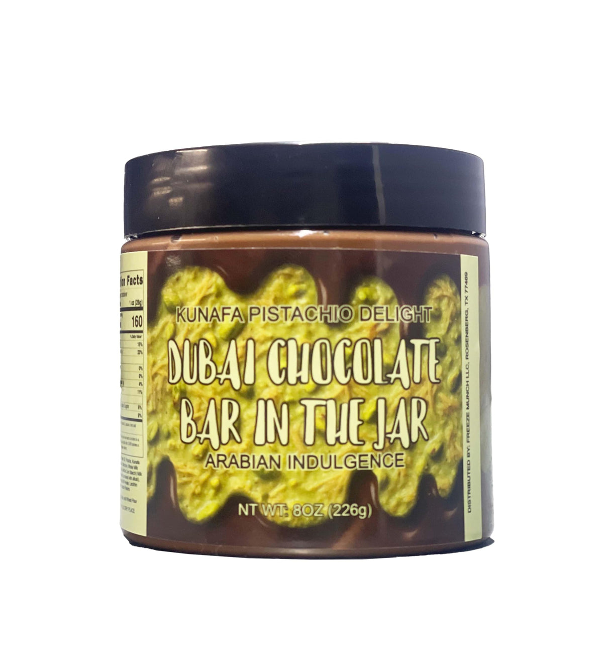 Freeze Munch Gourmet Kunafa Chocolate Jar, Pistachio Spread, 8 oz, Dark Chocolate
