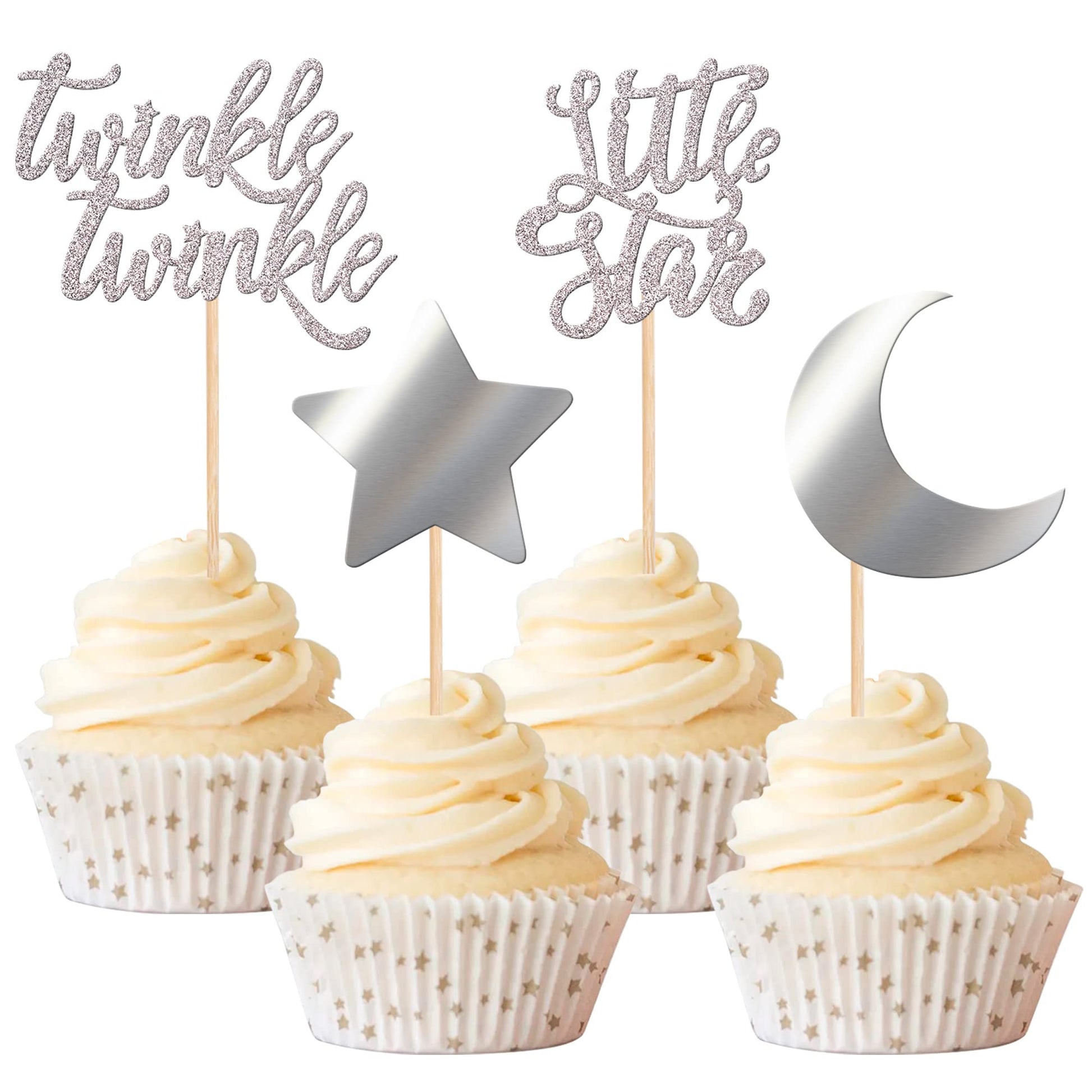 Rsstarxi Cupcake Toppers 36 Pack Glitter Moon Cloud Picks Gold Model XM245-gold for Baby Shower Birthday Wedding Party Decorations
