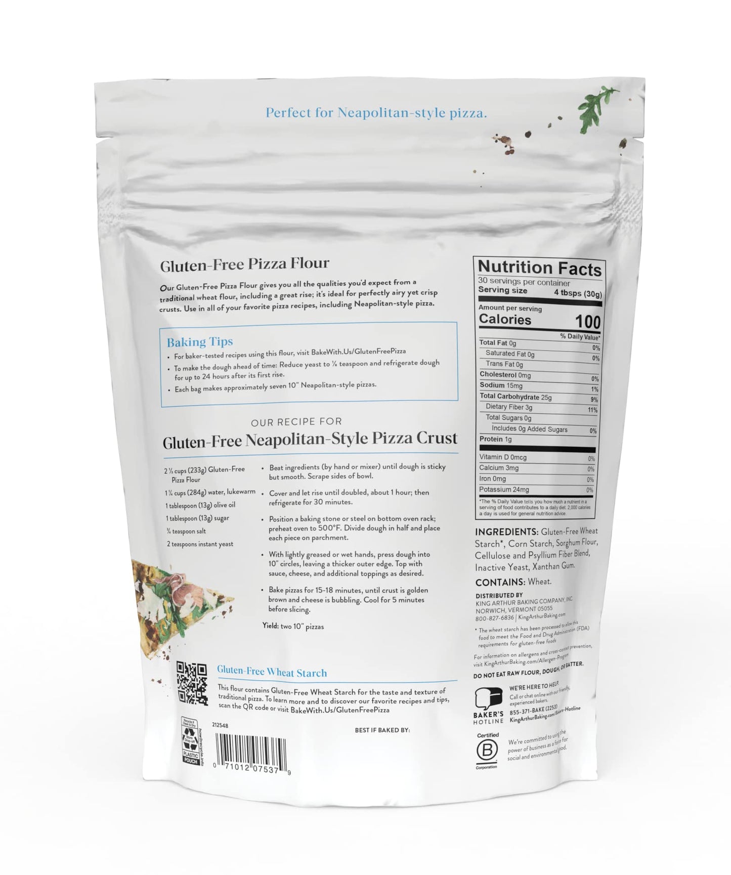 King Arthur Gluten Free Pizza Flour: Crispy Neapolitan-Style Crust - 32 oz Box, Sorghum & Wheat Starch Blend, Xanthan Gum, Perfe