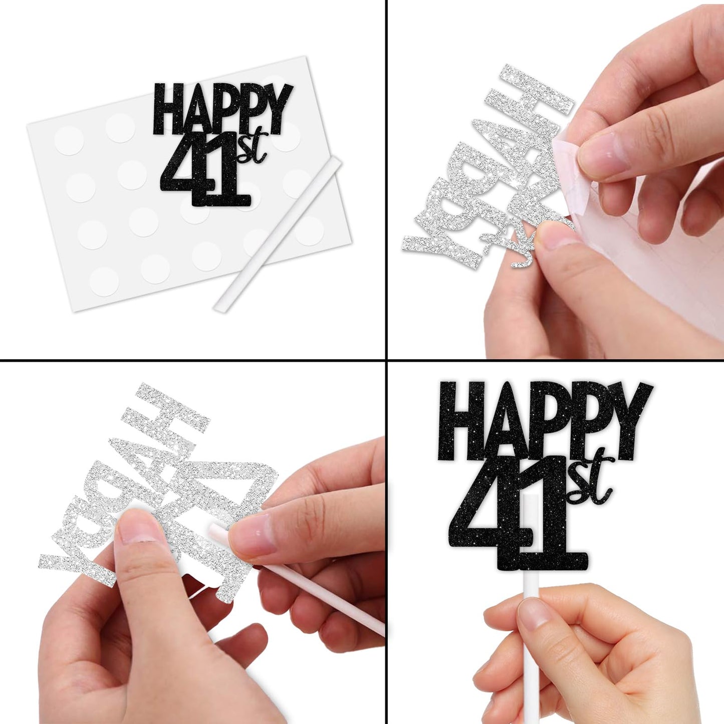 18Pcs Black Glitter Happy 41St Dessert Cupcake Topper Pick For Funny Legend Since 1984 Theme Decor Supplies Men Women Happy 41 B