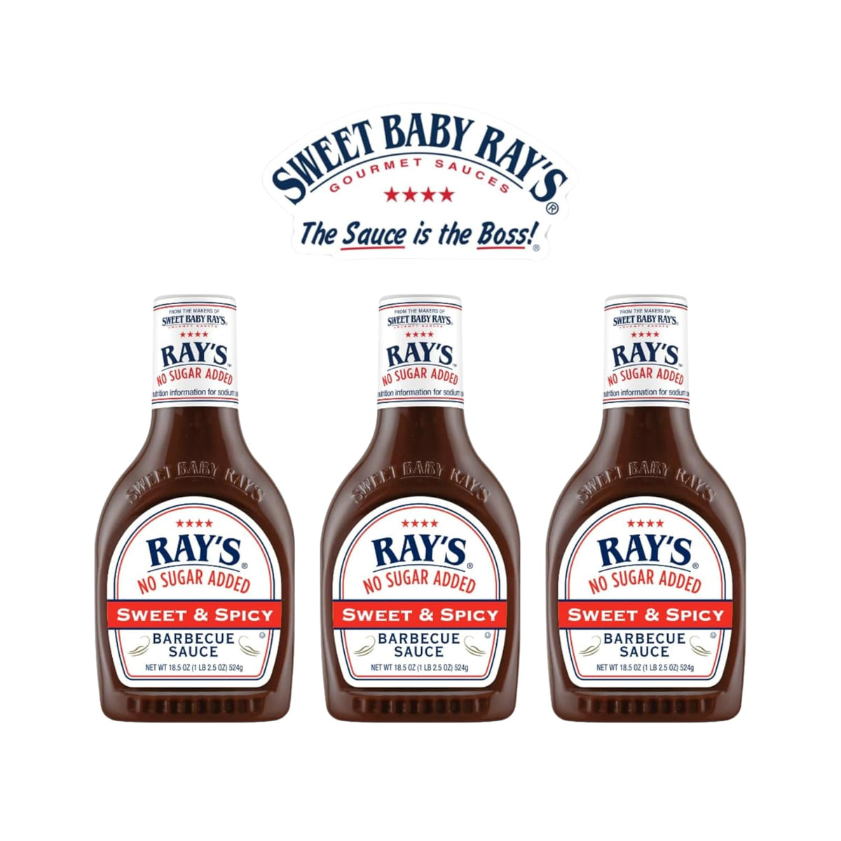 Sweet Baby Rays No Sugar Added Bbq Sauce - Sweet & Spicy Flavor, 18.5 Oz Bottle, Perfect For Grilling And Dipping - Pack Of 3 -