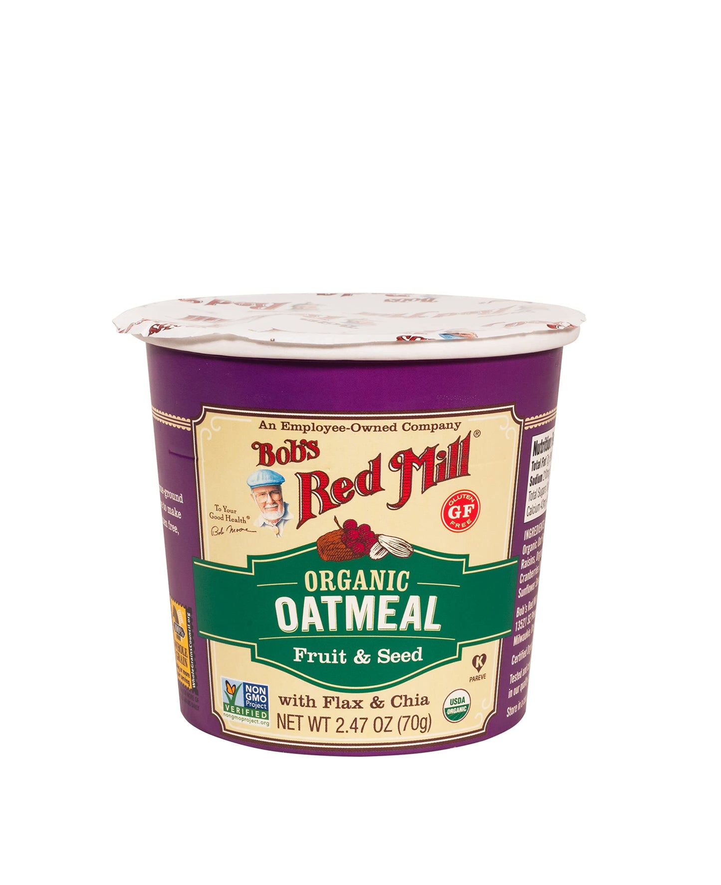 Bob'S Red Mill Organic Gluten Free Oatmeal Cup, Fruit & Seed, 2.47 Ounce (Pack Of 1), Non-Gmo, Whole Grain, Kosher