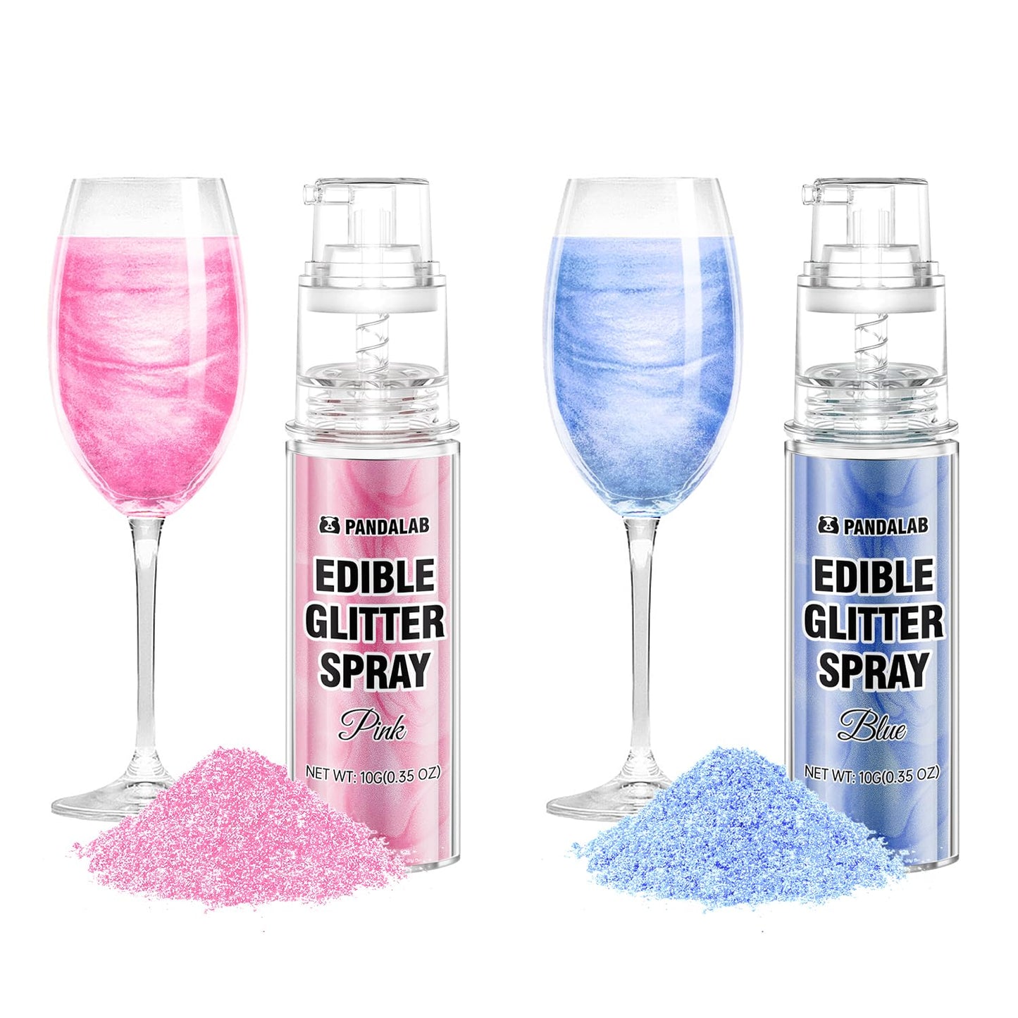 Pandalab Edible Glitter Spray - Pink & Blue Gold Food Grade Luster Dust for Drinks & Desserts, 0.35oz Bottle