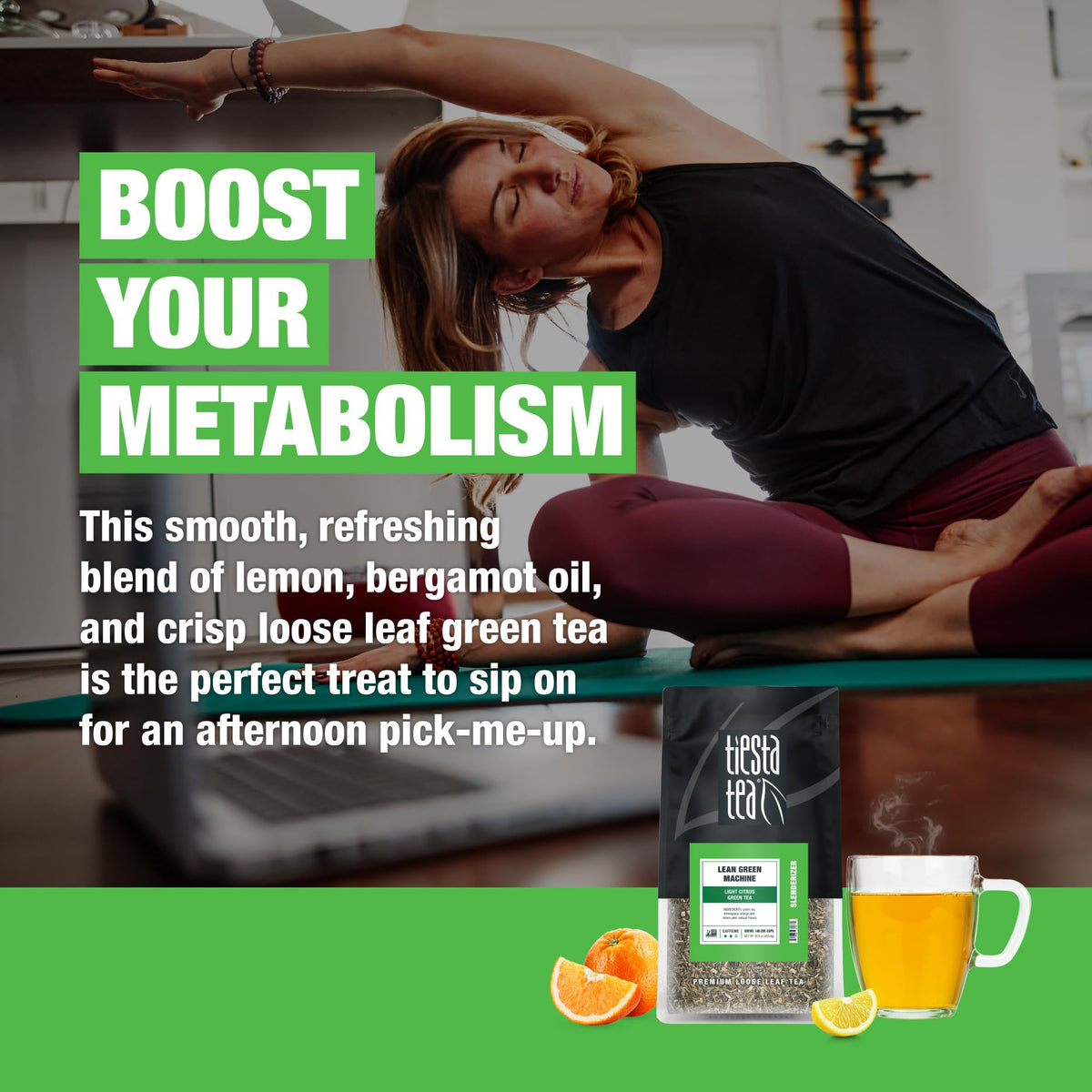 Tiesta Tea - Lean Green Machine | Light Citrus Green Tea | Premuim Loose Leaf Tea Blend | Medium Caffeinated Green Tea | Make Ho