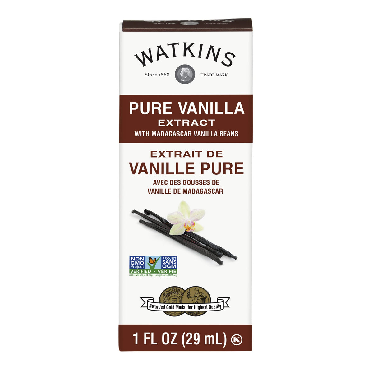Watkins Pure Vanilla Extract with Madagascar Vanilla Beans, Non-GMO, 1 oz Bottle