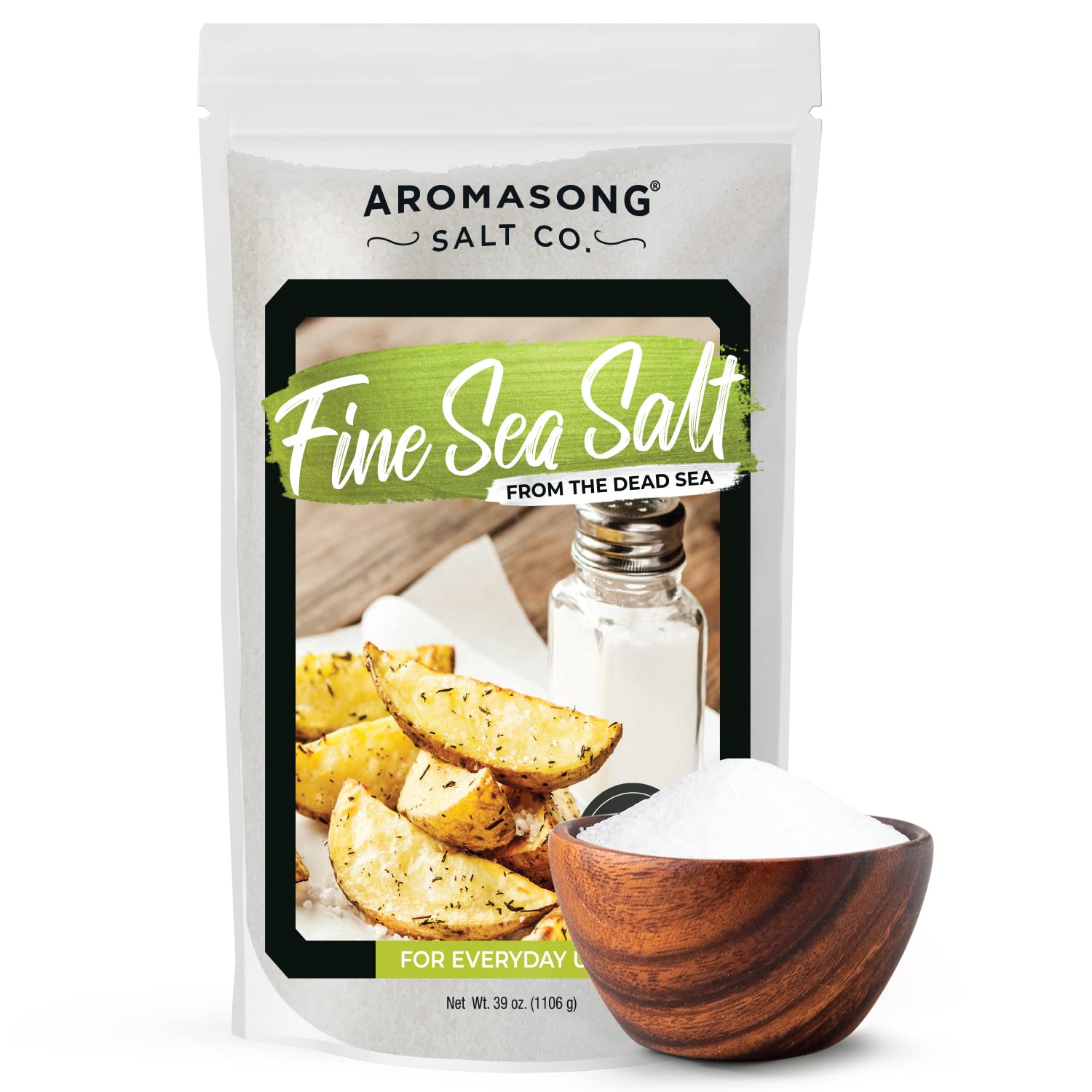Aromasong 100% Natural Sea Salt From The Dead Sea, Fine Grain Table Salt, Large Bulk 2.43 Lb Resealable Bag, 100% Pure & Natural