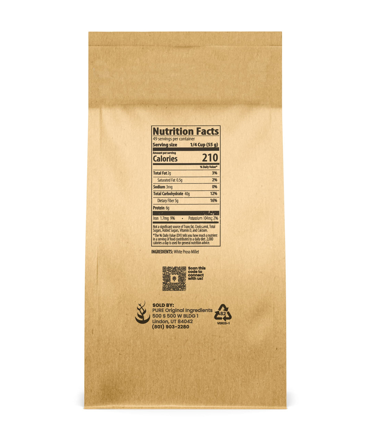 PURE ORIGINAL INGREDIENTS Hulled Millet Whole Grain, Ready to Cook, 6 lb