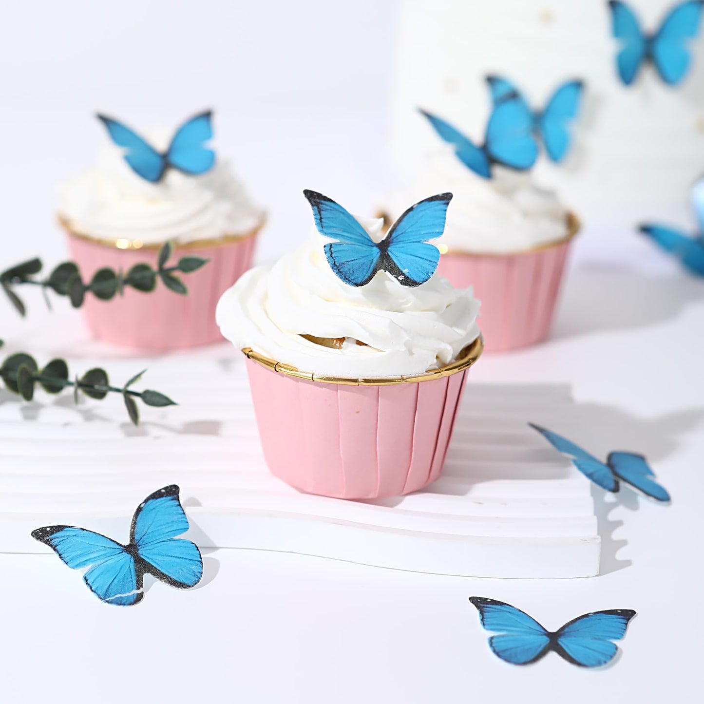 48Pcs Blue Edible Butterfly Cake Toppers Wafer Paper Butterflies For Cake Decorations Blue Butterfly Cupcake Toppers For Birthda