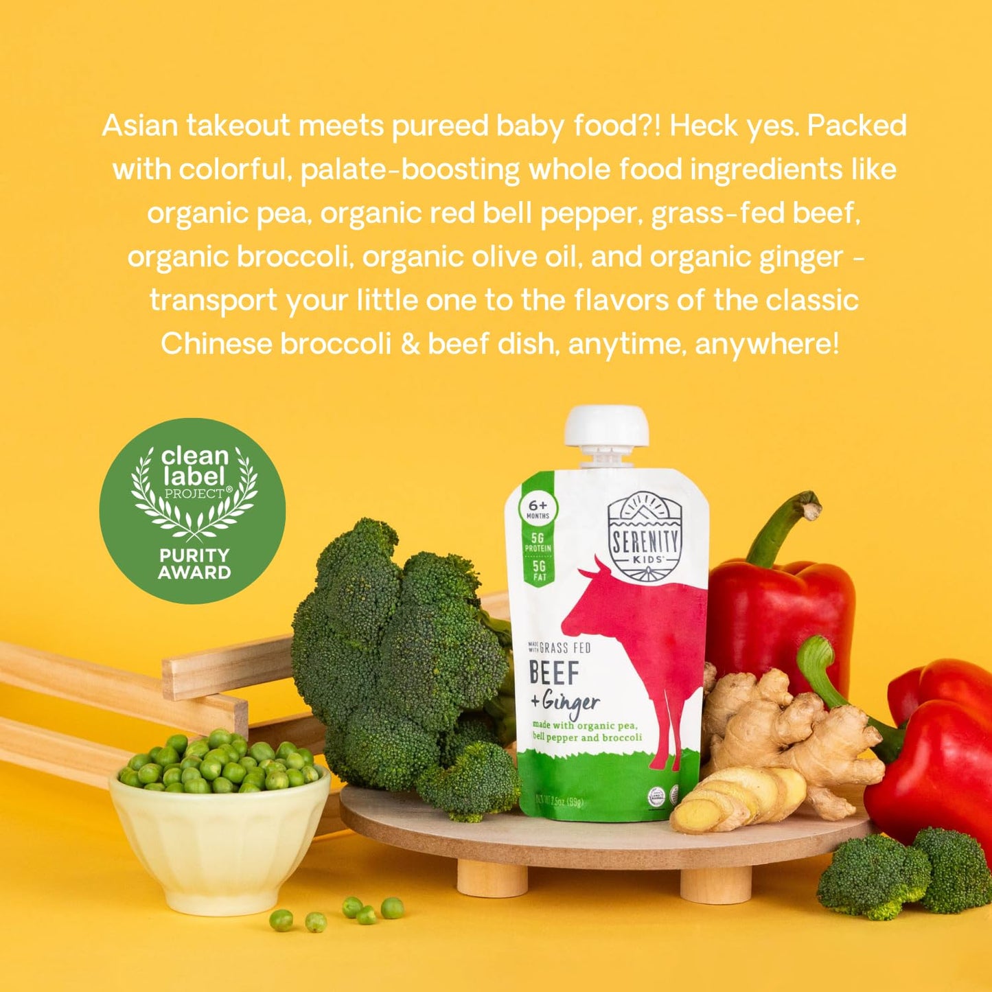 Serenity Kids 6+ Month Baby Food Pouches Puree w/Ethically Sourced Meat & Organic Veggies - 3.5 Oz BPA-Free, Grass Fed Beef, Gin