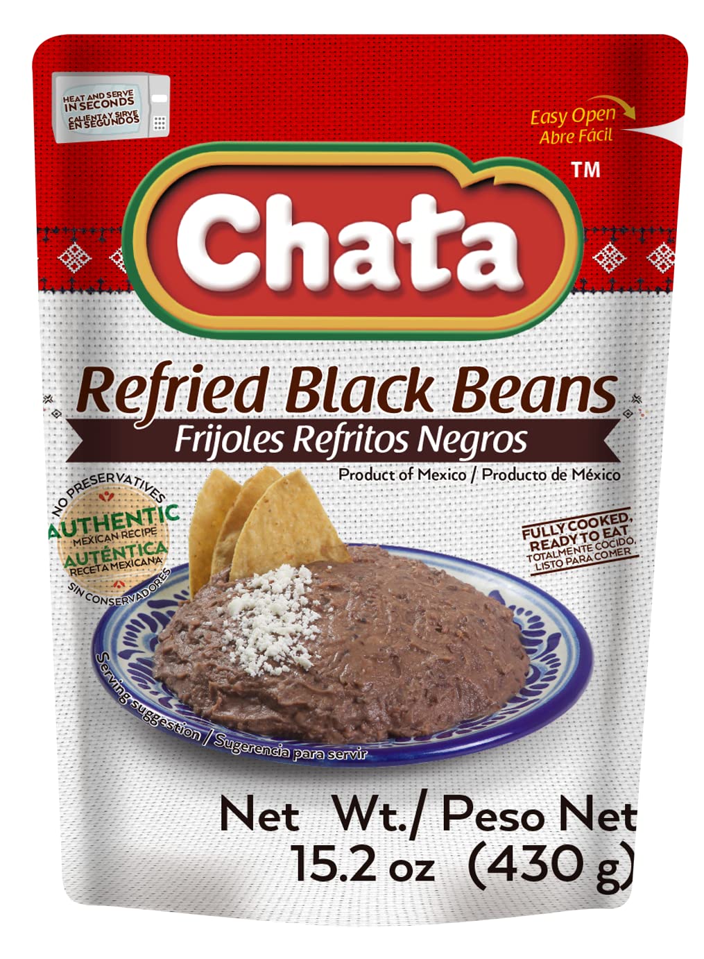 Chata Traditional Mexican Refried Black Beans, 15.2, Pack of 1