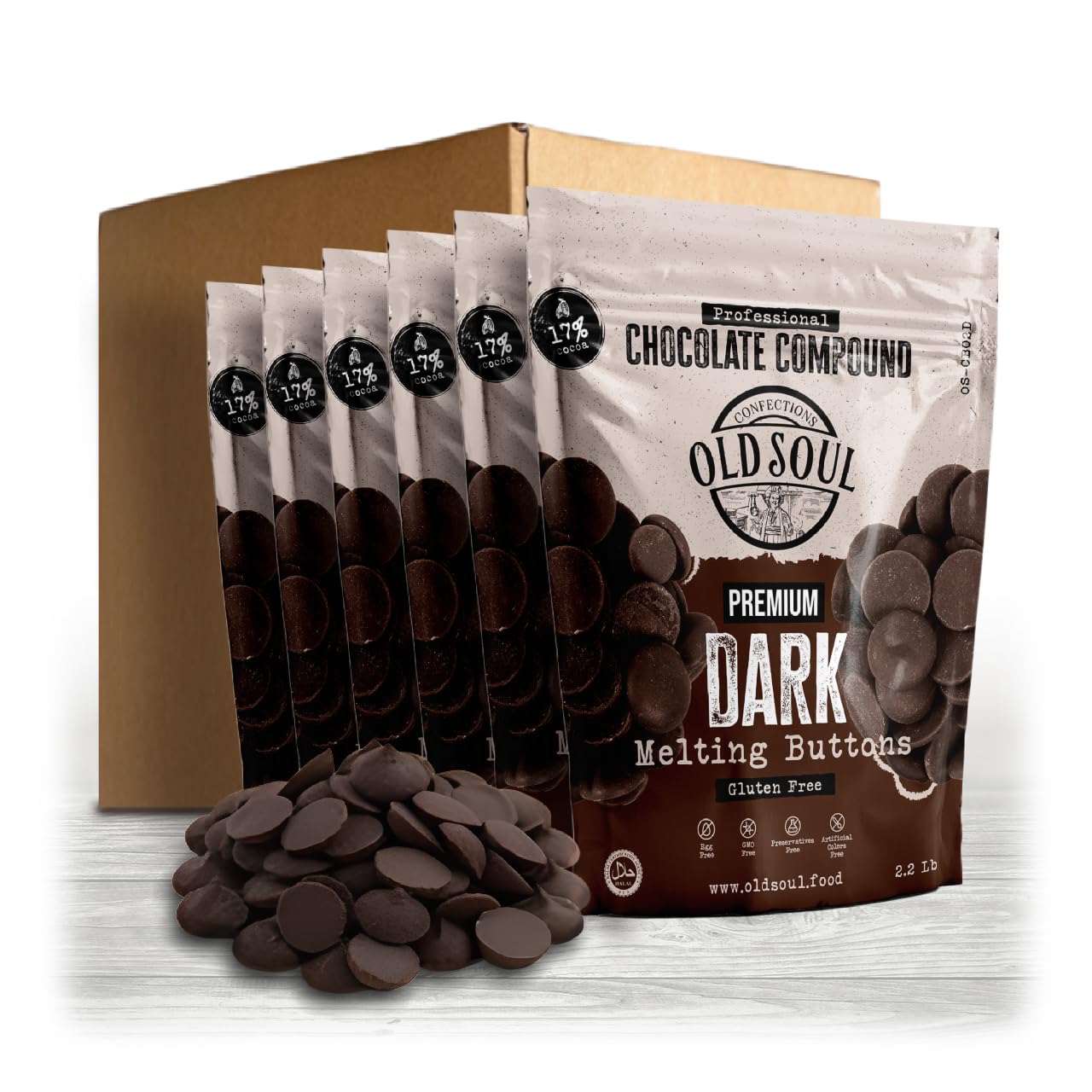 Oldsoul Chocolate Compound Buttons 13.2 Lb | Dark Chocolate 17% Real Cocoa | Smooth Melting | Perfect For Baking & Desserts (13.2 Lbs  Dark Chocolate)