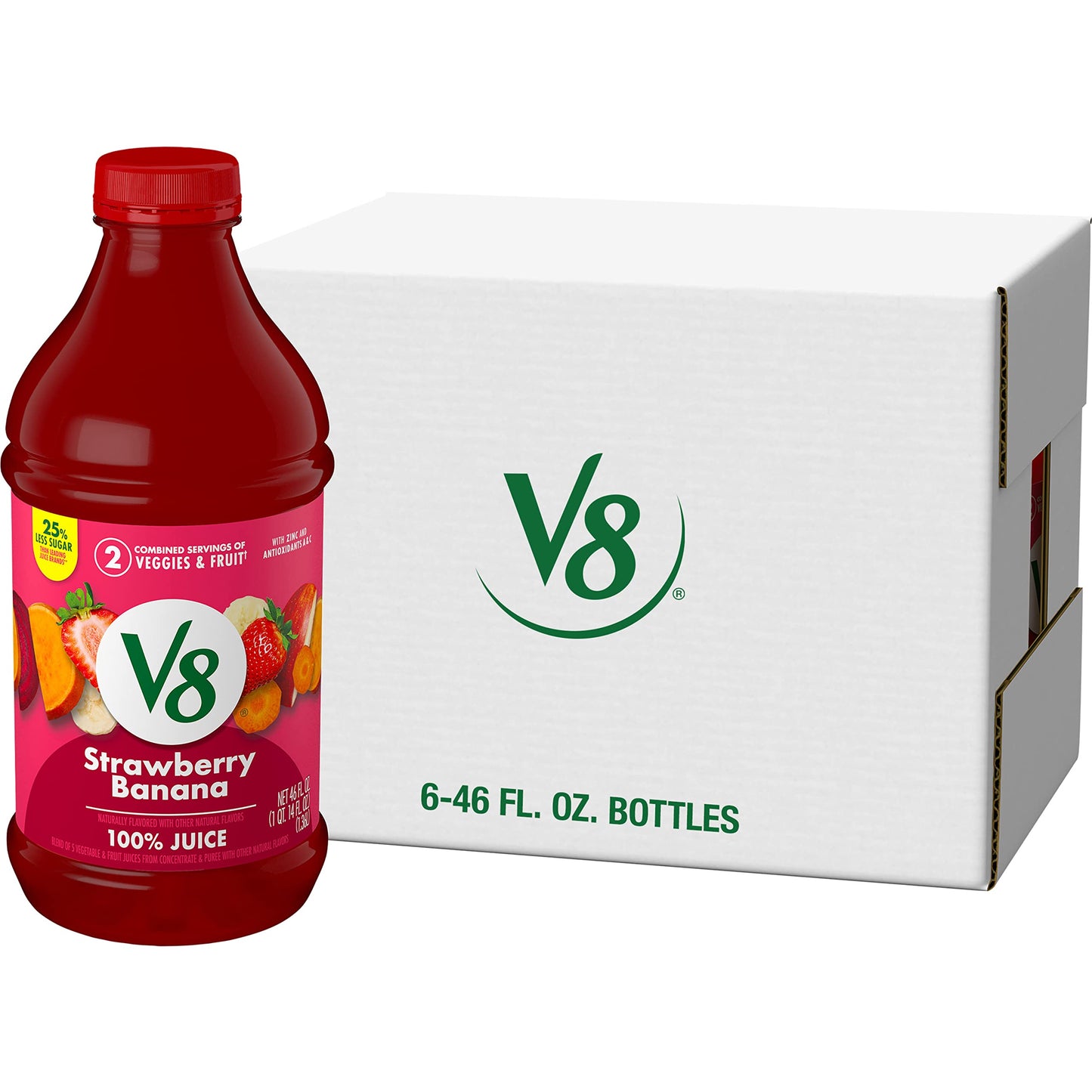 V8 Blends 100% Juice Strawberry Banana Juice, 46 fl oz Bottle (Case of 6)