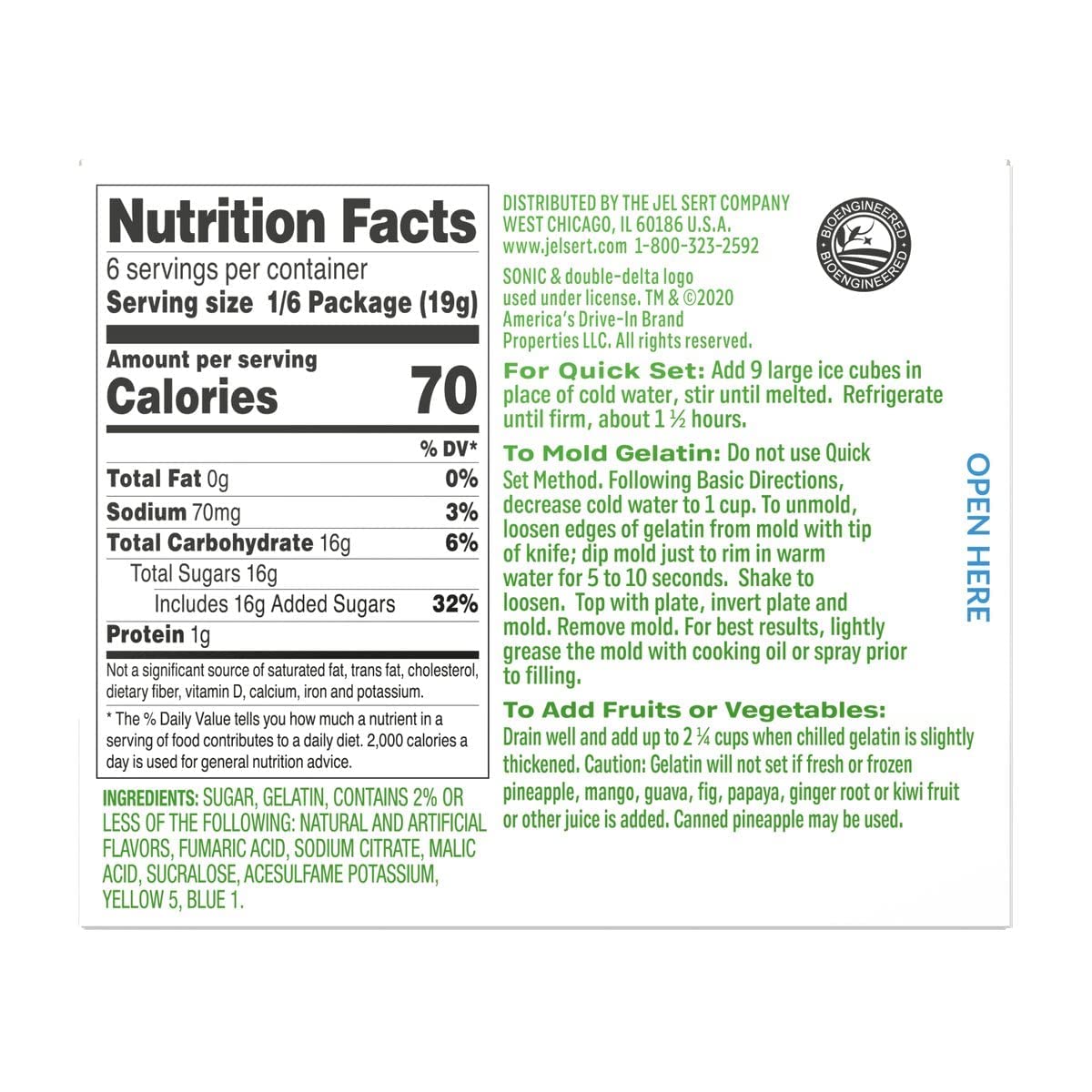 Sonic Gelatin Mix, Green Apple, 3.94 Oz (Pack Of 6)