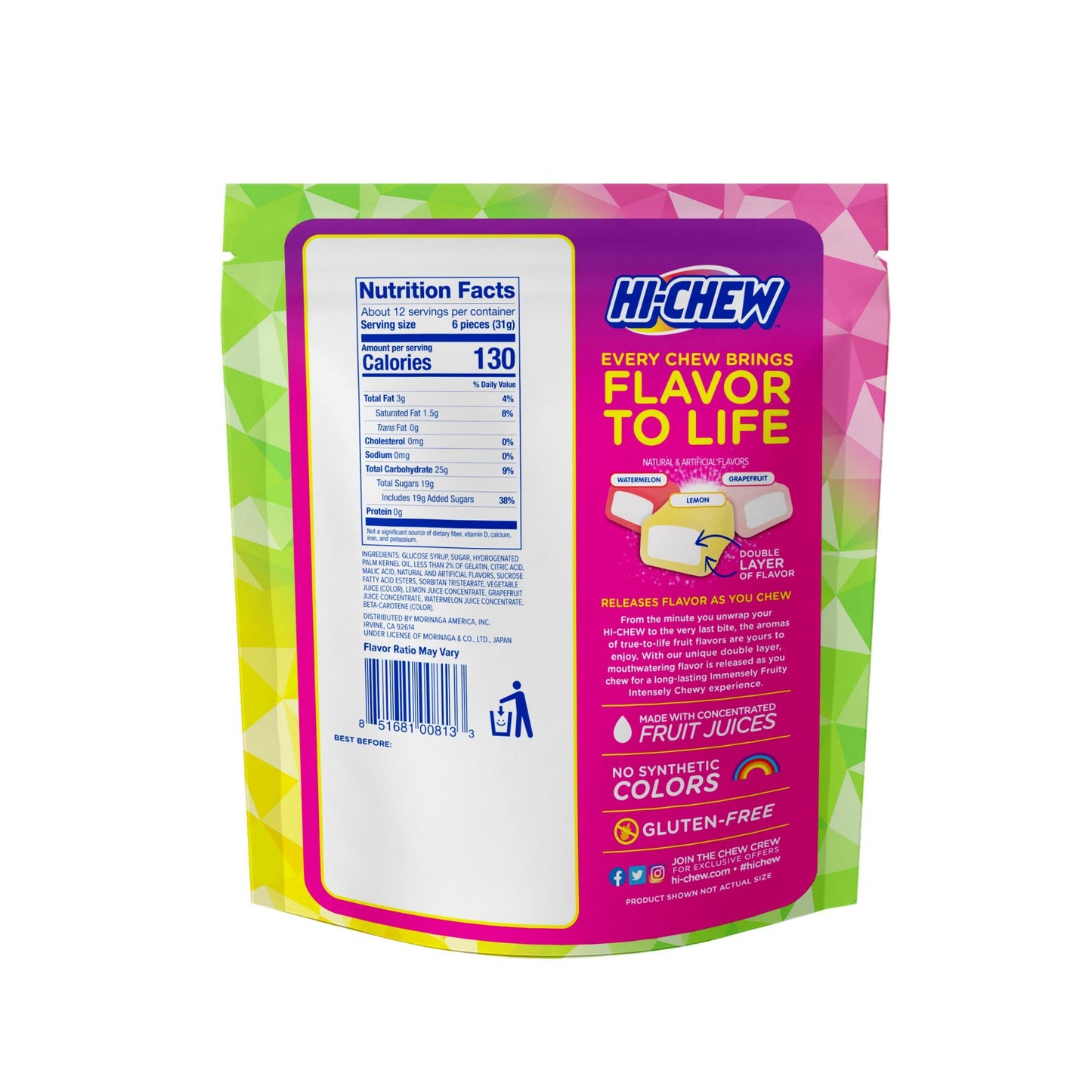 Hi-Chew Sweet & Sour Mix, 4 Stand Up Pouches, 12.7Oz Each | Watermelon Lemon Grapefruit | Unique Fun Soft & Chewy Taffy Candy |