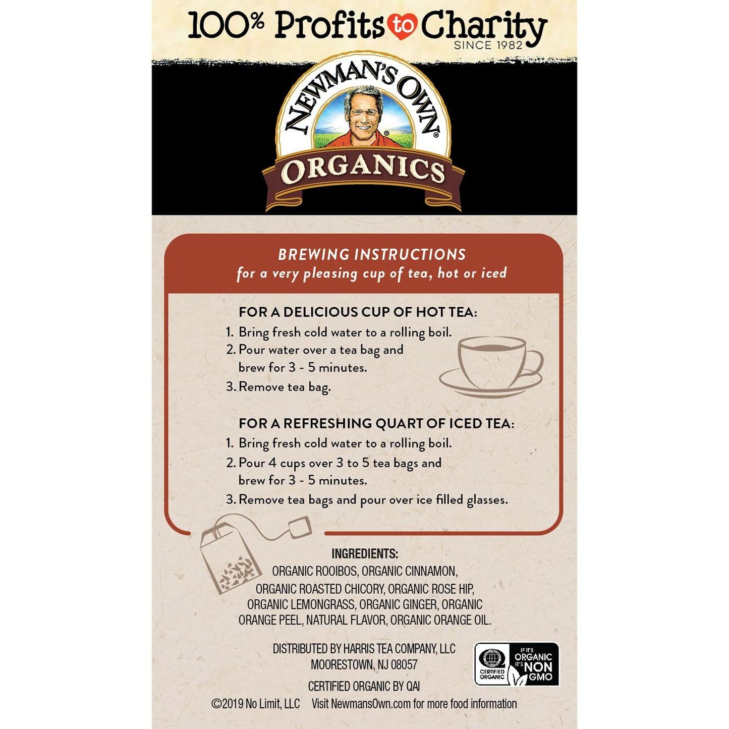 Newmans Own Organic Sweet Cinnamon Spice Herbal Tea - Caffeine-Free Rooibos with Organic Ginger - 20 Individually Wrapped Bags - 4 Count
