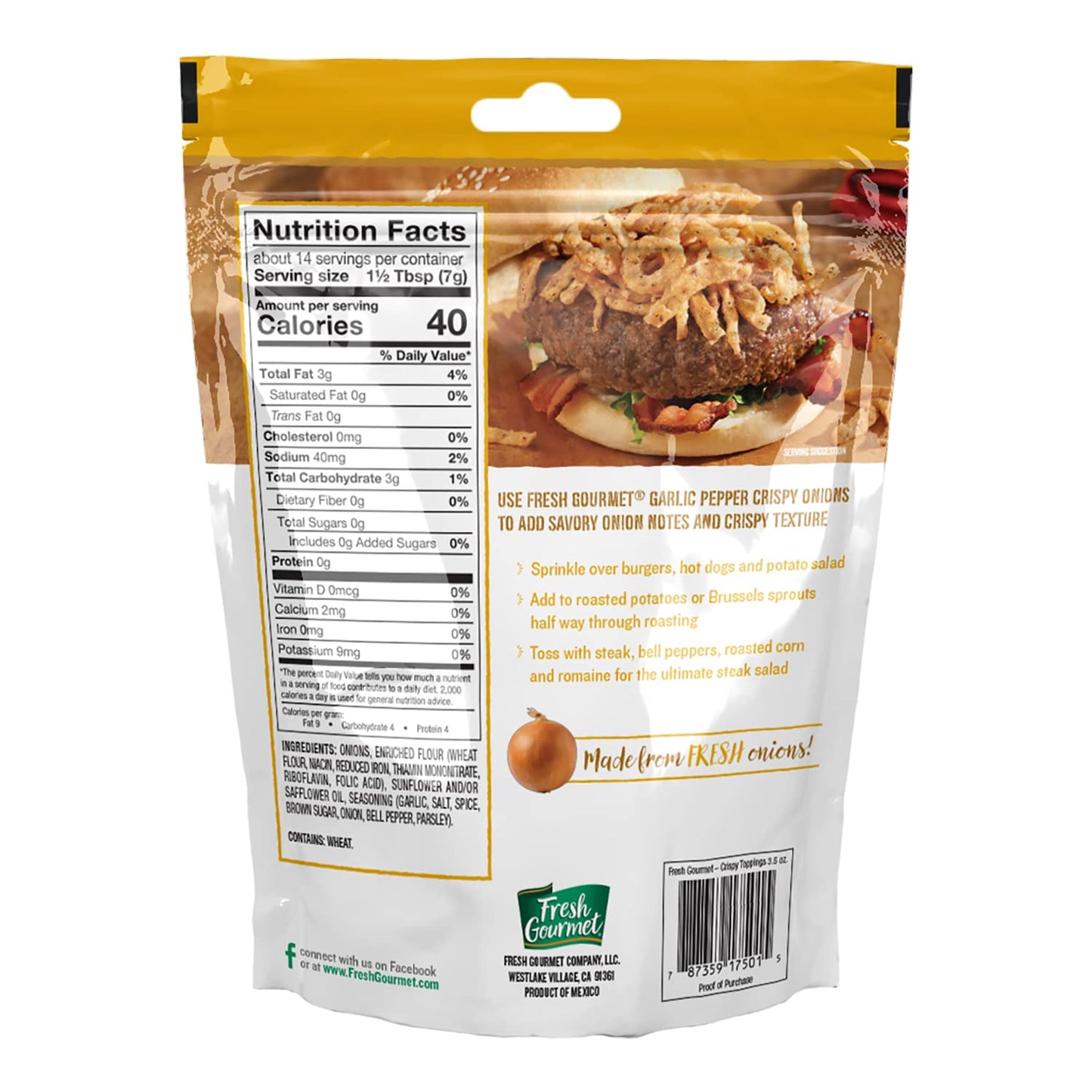 Fresh Gourmet Garlic Pepper Crispy Onions | Low Carb | Crunchy Snack And Salad Topper 3.5 Ounce (Pack Of 12)