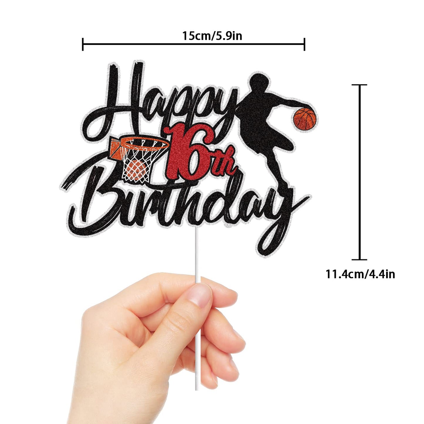 LINGBOOM Basketball Cake Topper - 16th Birthday Decoration for Boys, Sport Theme, Model C-16th Basketball-Black