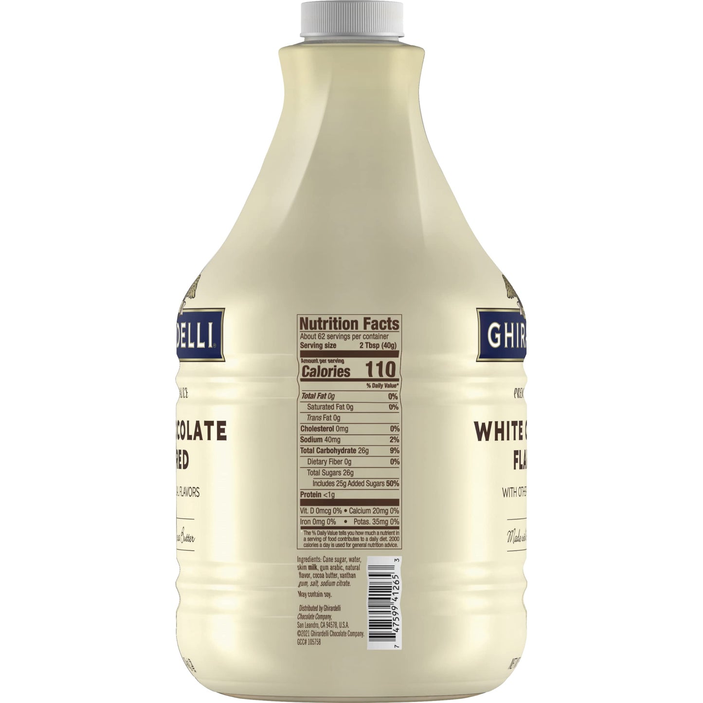 Ghirardelli - White Chocolate Flavored Sauce, 87.3 Ounce Bottle with Ghirardelli Stamped Barista Spoon