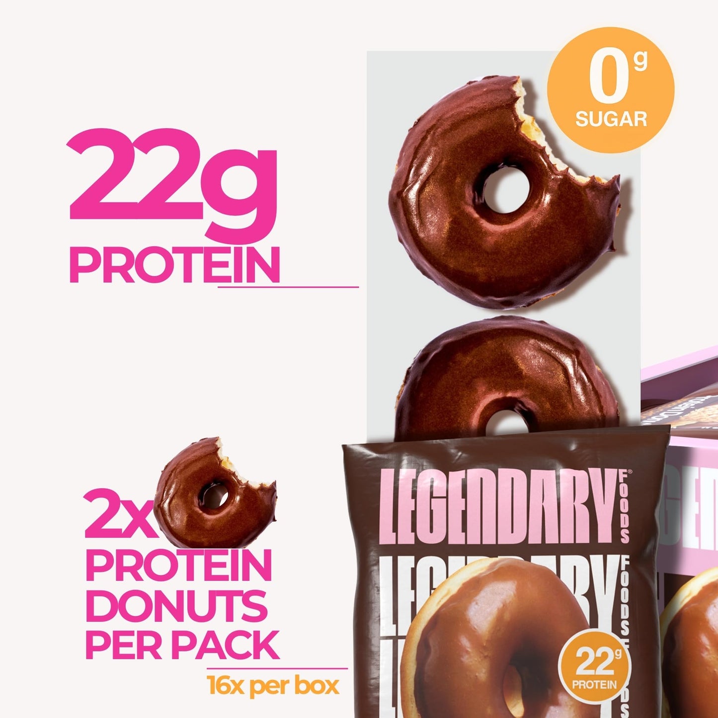 Legendary Foods Protein Donuts - 22g Protein  Dipped Chocolate  Zero Sugar Snack  Gluten Conscious  Low Carb  Keto Suitable  Diabetic and GLP-1 Diets - 8 Pack with Two Donuts per pack