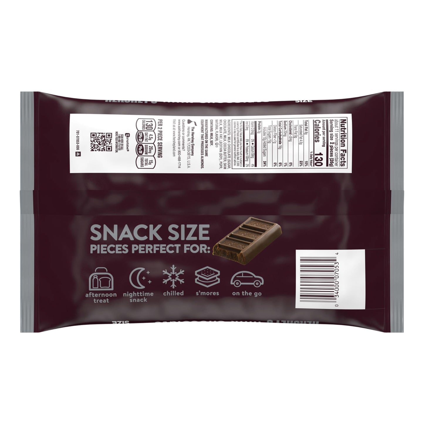 HERSHEYS Milk Chocolate Snack Size, Candy Bag, 10.35 oz