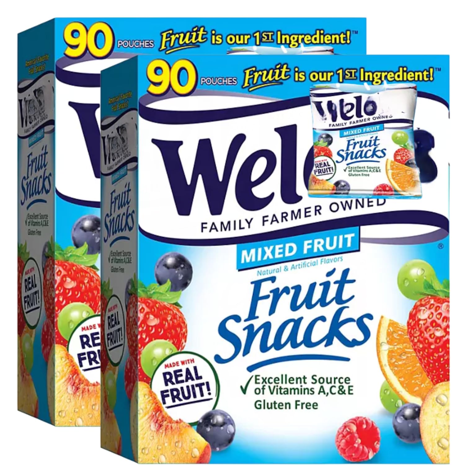 Mixed Fruit Snacks, 0.8 oz Pouches, 90 Count (2 Pack)