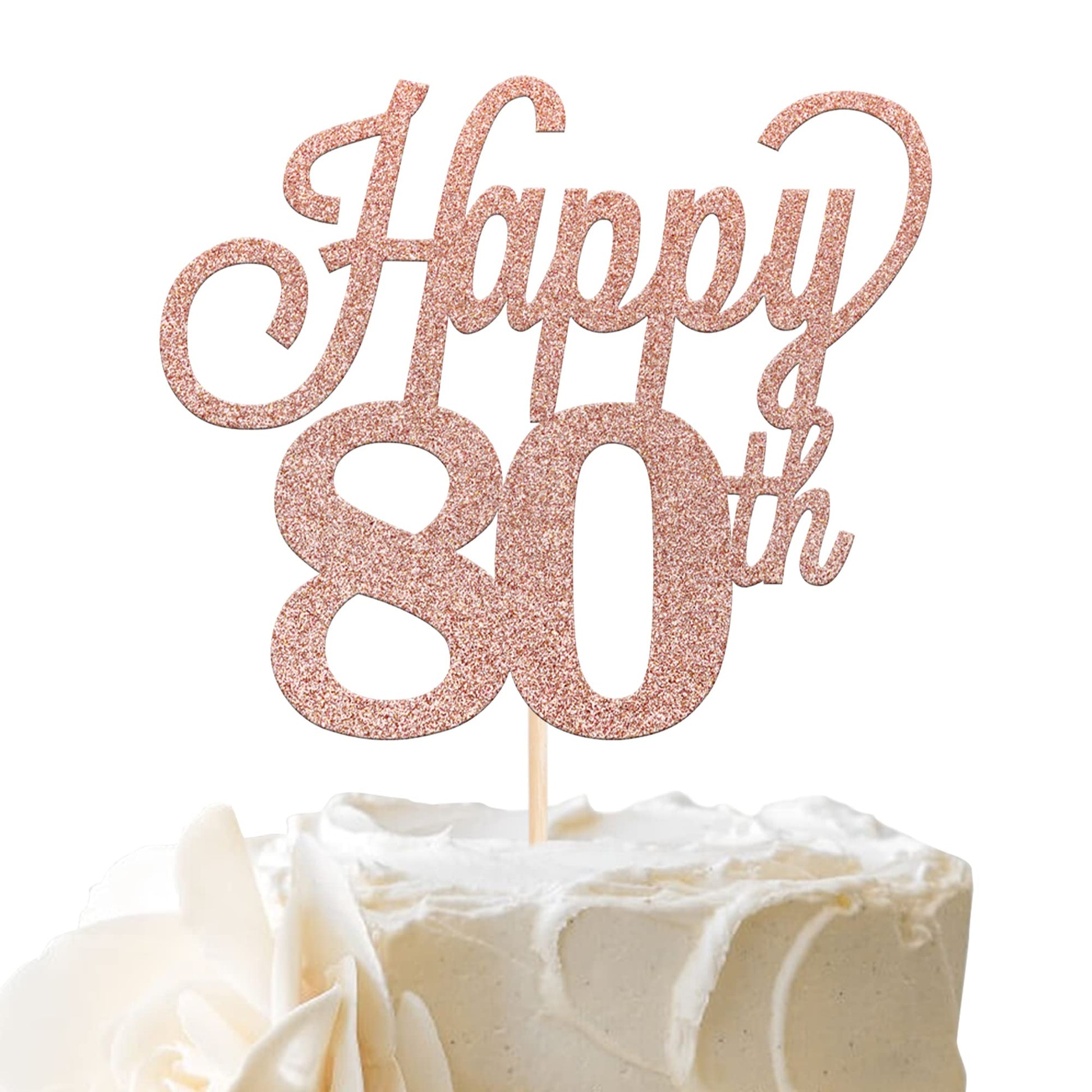 YCTHUNFISH 80th Birthday Cake Topper Black Glitter Number 80 Rose Gold Bamboo Decoration