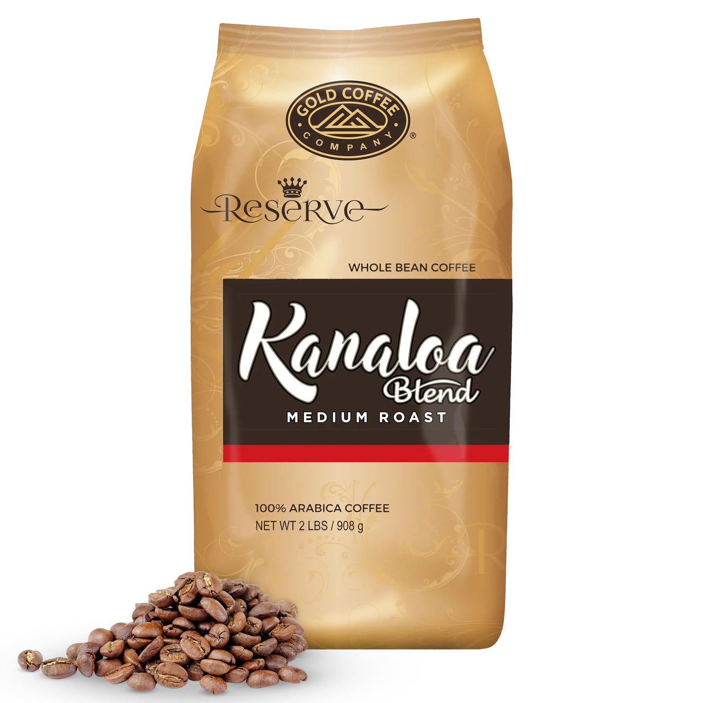 Gold Coffee Kanaloa Blend: Medium Roast Whole Bean Coffee 2lbs (Pack of 1) - Coffee Beans with Smooth  Refreshing  and Deliciously Complex with Milk Chocolate  Floral Honey  and Sweet Lemon Notes