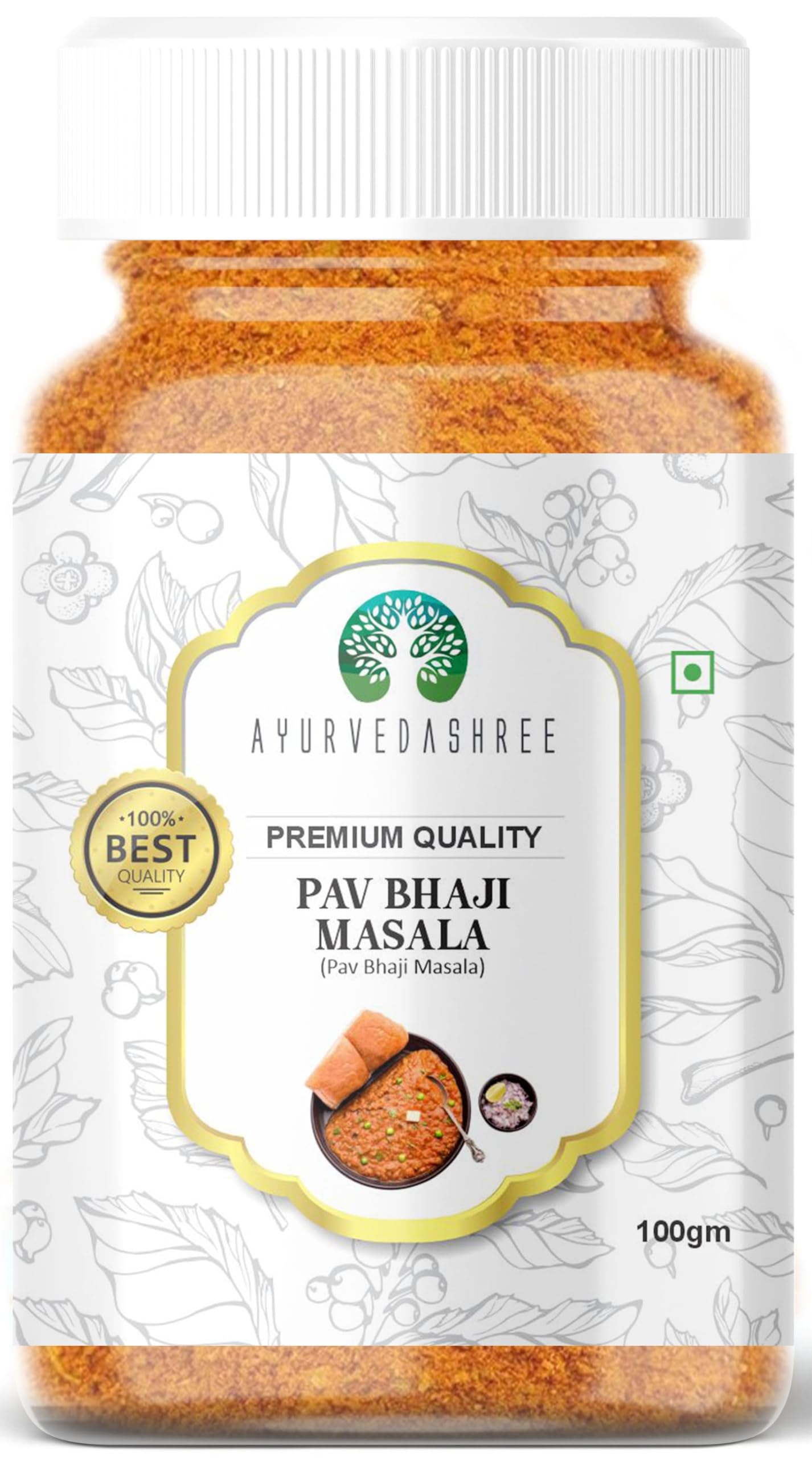 AYURVEDASHREE Pav Bhaji Masala - Premium Quality Indian Spices, All Natural, Non-GMO, 100g PET Jar