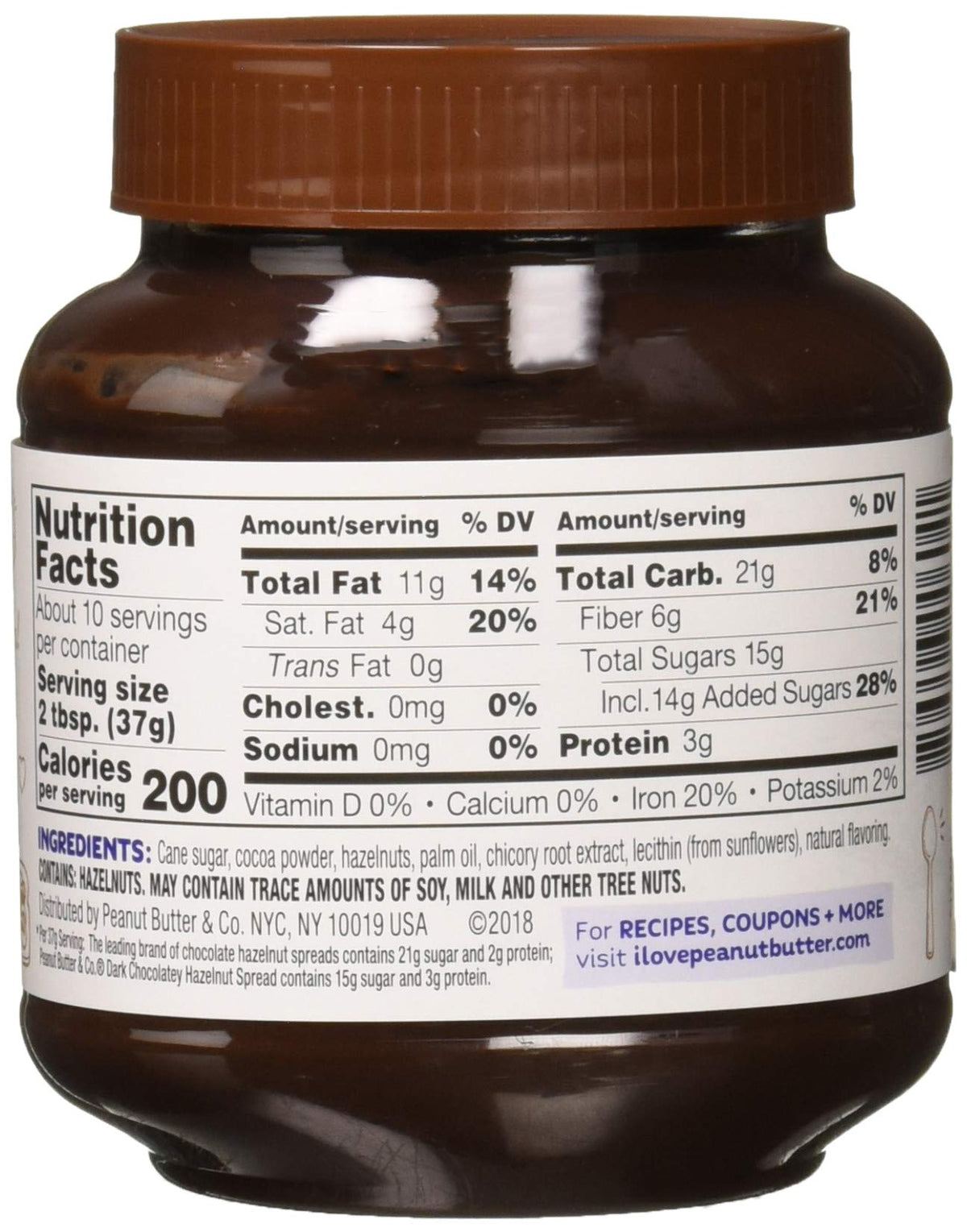 Peanut Butter & Co. Hazelnut Spread, Dark Chocolatey Hazelnut, Gluten Free & Non-GMO, 13 Oz (Pack of 6)