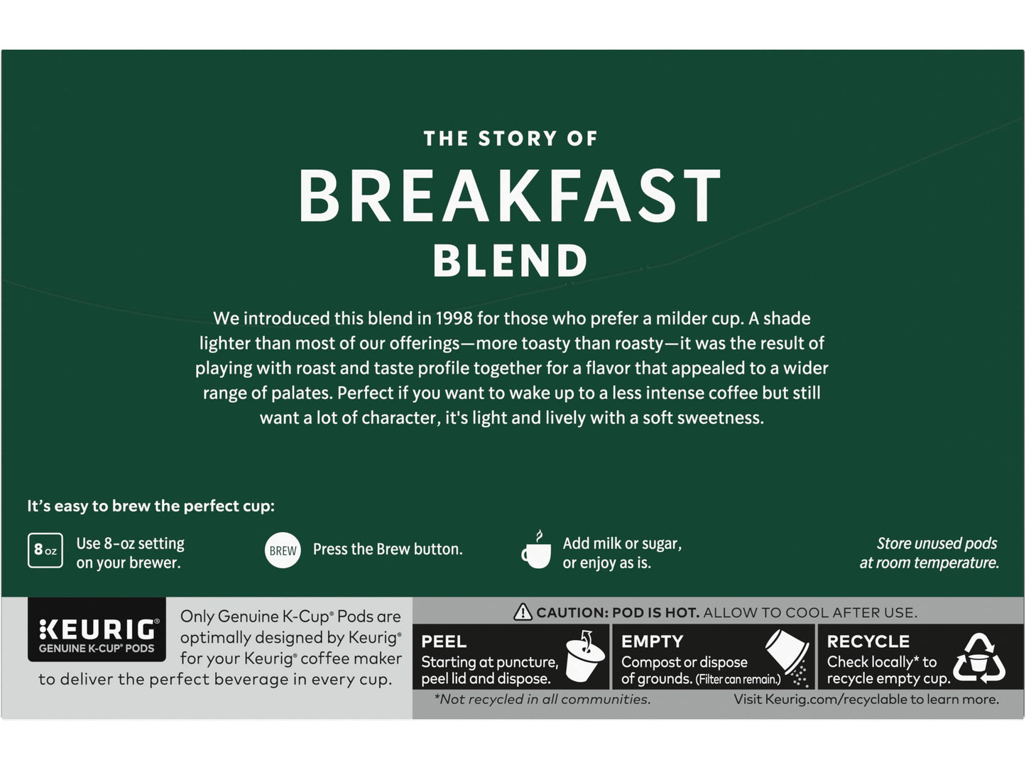 Starbucks Coffee K-Cup Pods, Breakfast Blend, Medium Roast, 10 Count (Pack of 3), White and Brown, Model DCS-3166