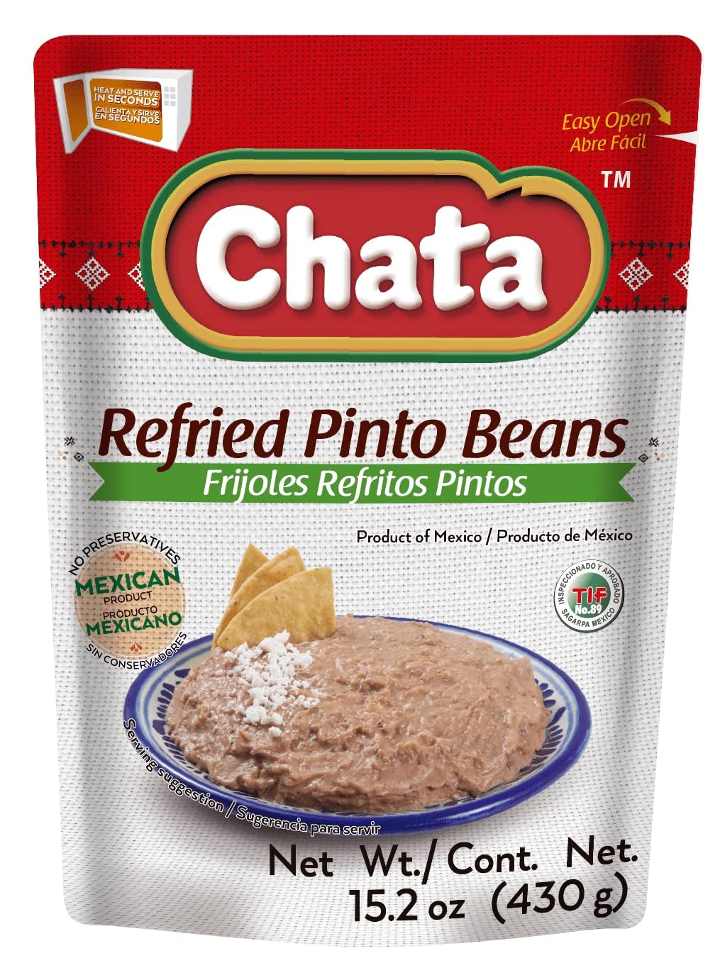 Chata Refried Pinto Beans, 15.2 oz, Pack of 5