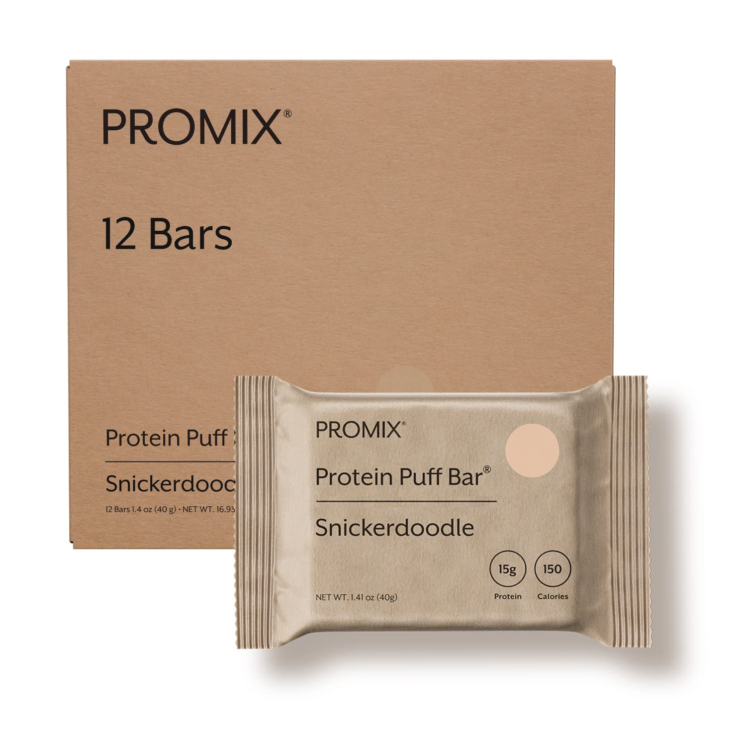 Promix Nutrition Protein Puff Bars - Snickerdoodle - Marshmallow Crispy Treat - Great Tasting & Healthy On The Go Snack - High Protein & Low Calorie - Free From Gluten, Soy, & Corn - 12 Bars