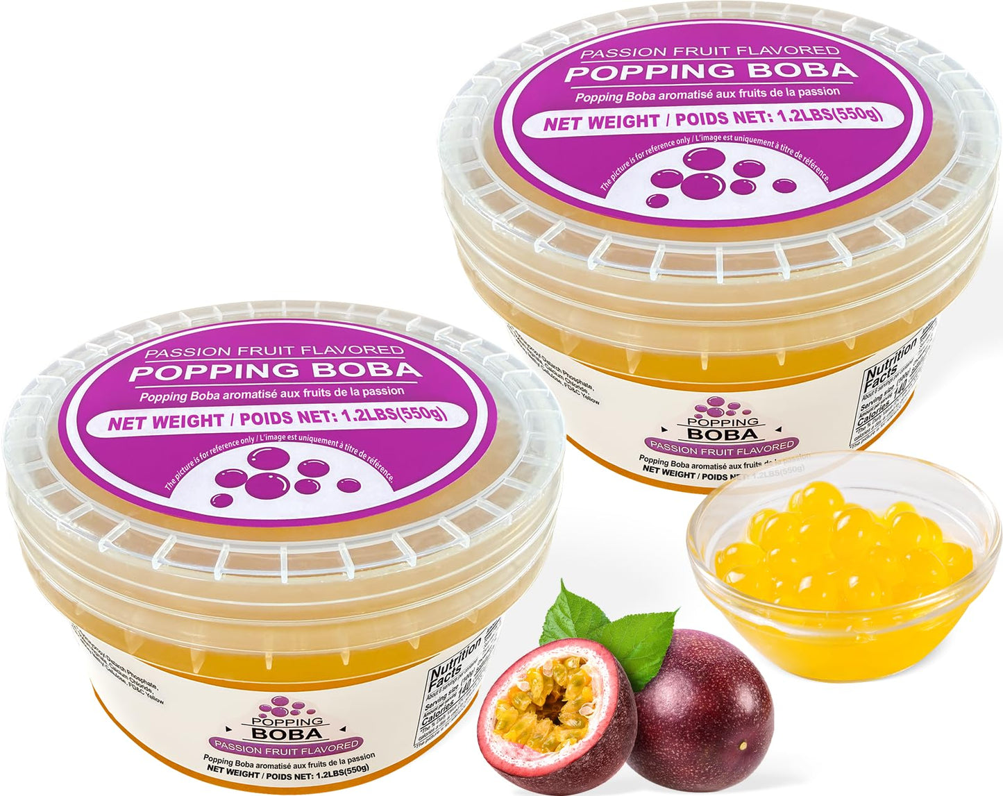 Soeos Passion Fruit Popping Boba, 1.2lbs (550g) 2 Pack, Sweet & Tangy Bubble Pearls, Perfect for Toppings, Cocktails, and Frozen