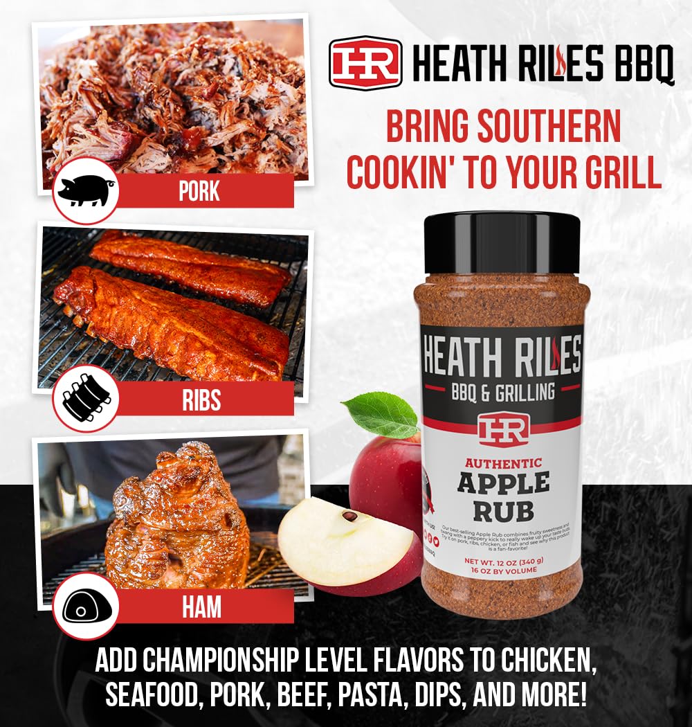 Heath Riles BBQ Apple Rub Seasoning, Shaker Spice Mix, 12 oz.
