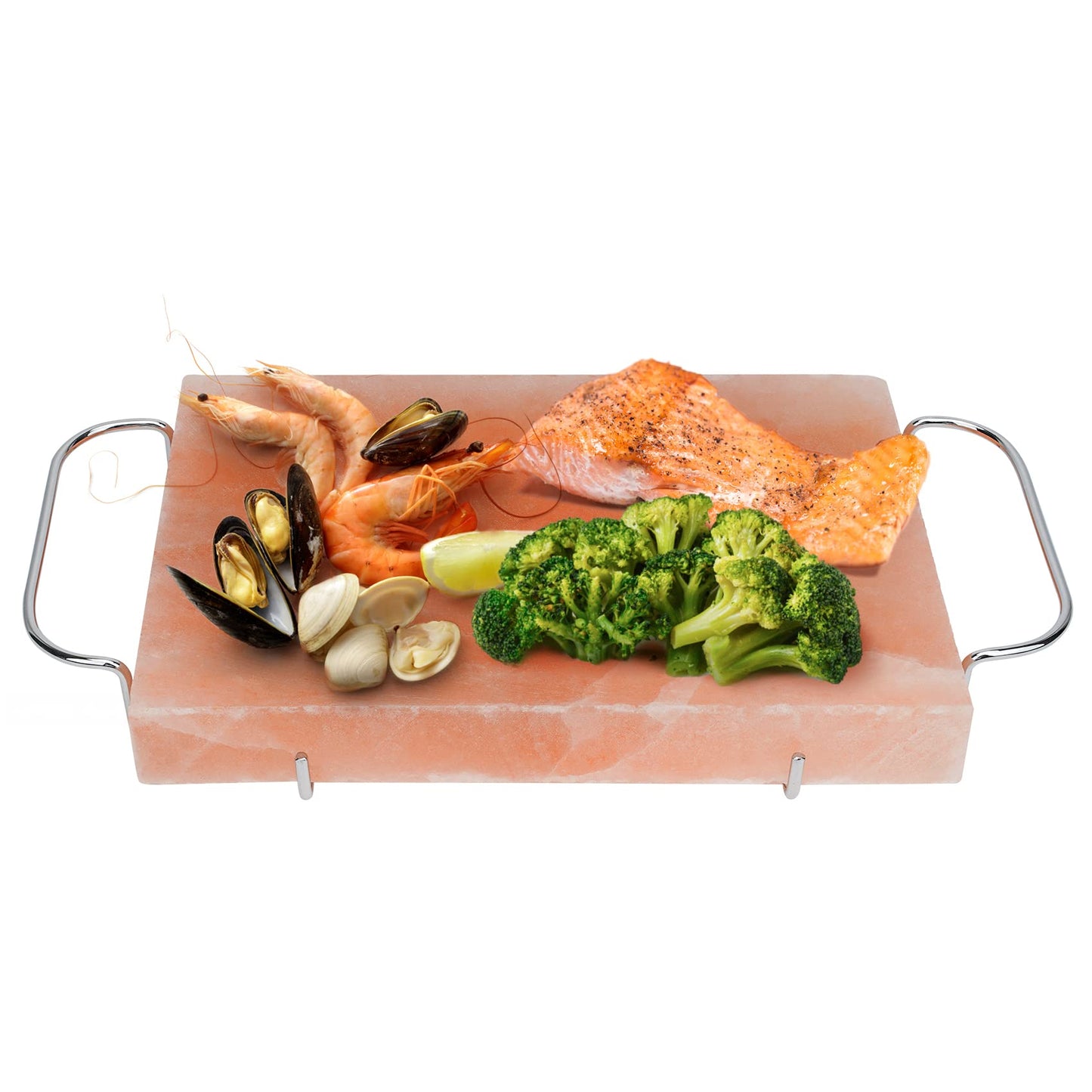 DOBADN Himalayan Salt Block Cooking Plate with Metal Support, Food Grade Rock Salt Slab Stone 12  X 8  X 1.5  for Grilling, Cook