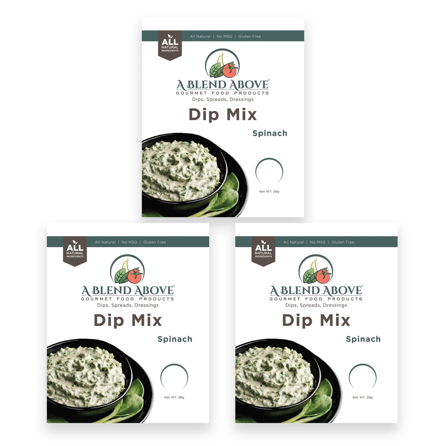 A Blend Above Spinach Dip Mix, Gluten-Free, 3 Packs, 1 oz Each, All Natural, No Preservatives, Easy to Make