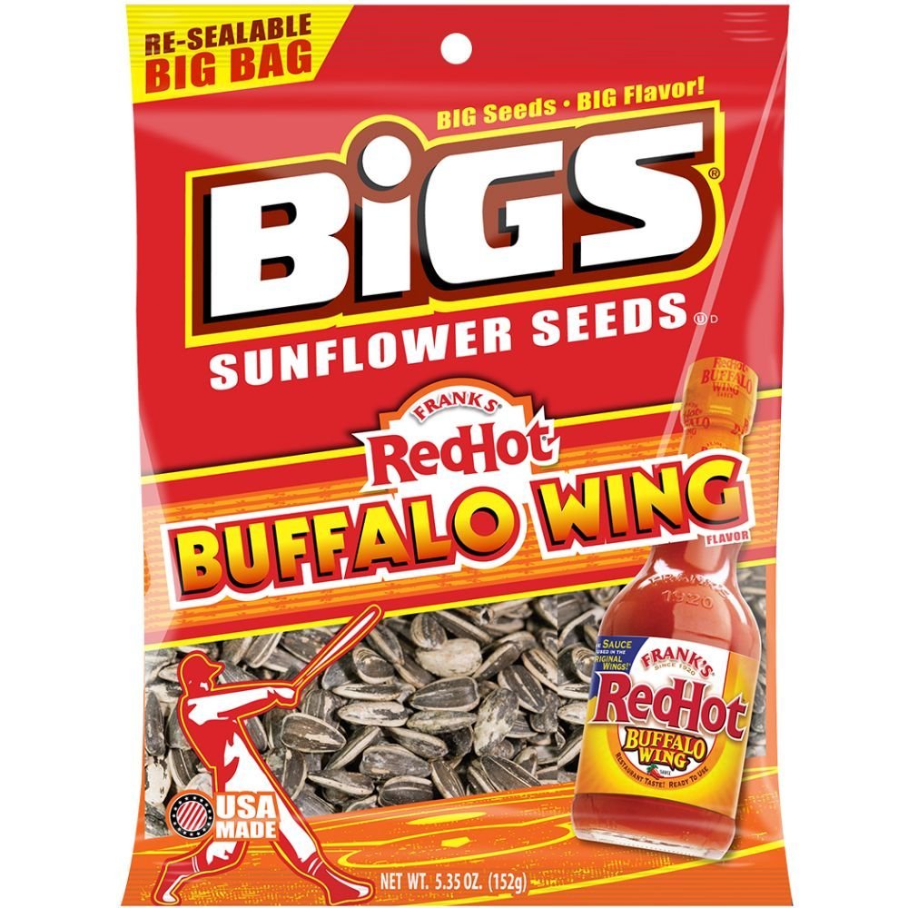 Bigs Bold and Tangy Buffalo Wing Sunflower Seeds, 5.35 Ounces Bag (Pack of 12)