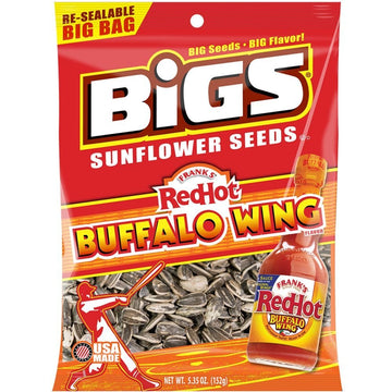 Bigs Bold and Tangy Buffalo Wing Sunflower Seeds, 5.35 Ounces Bag (Pack of 12)