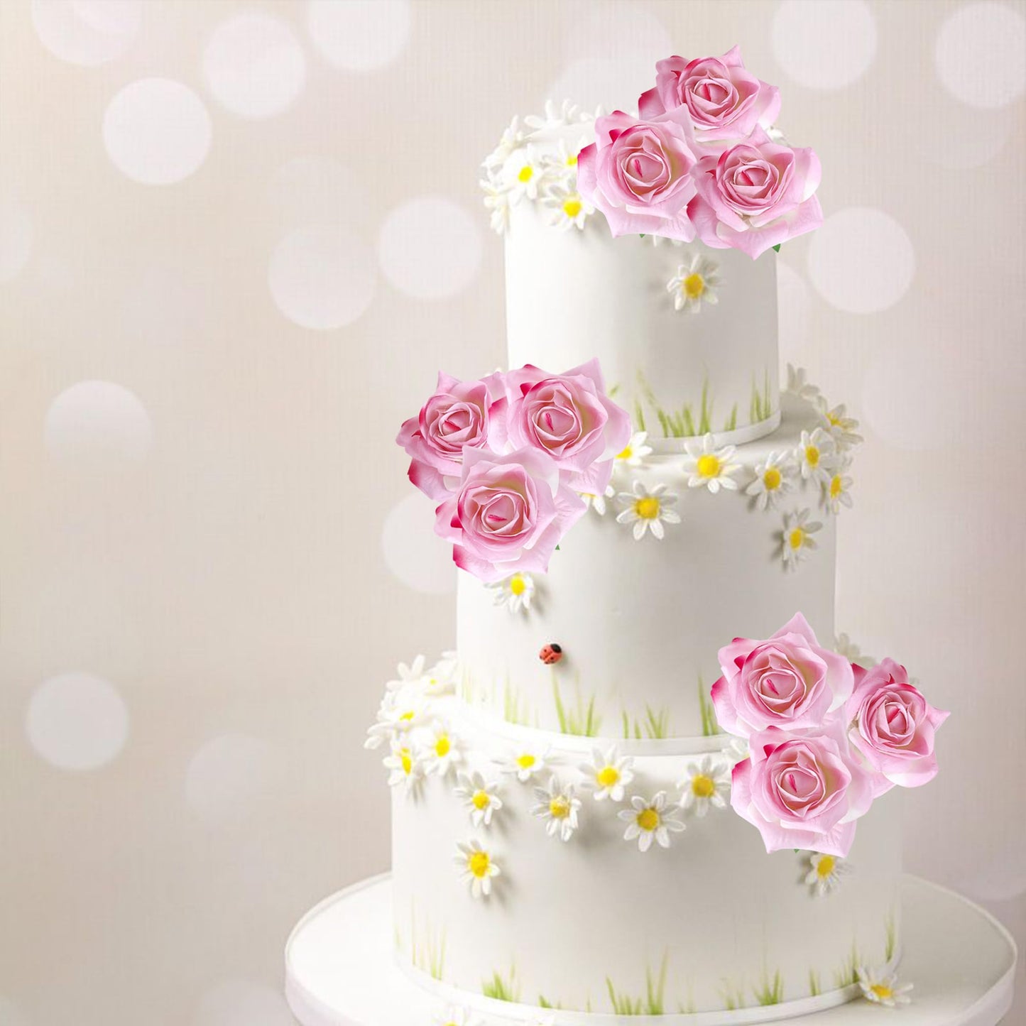 Rsstarxi 9 Pack Pink Roses Cake Topper Diy Wedding Roses Artificial Flowers Cake Decorations For Bridal Shower Birthday Wedding Anniversary Party Decorations