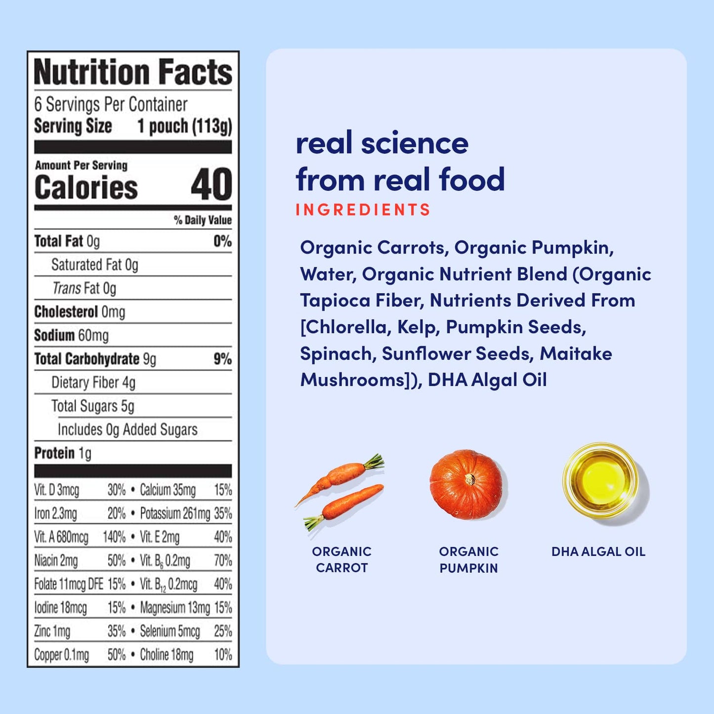 Cerebelly Organic Baby Food Pouches, Carrot Pumpkin Purees, 16 Nutrients, No Added Sugar, Fiber & Non-Gmo, 4Oz, 6 Pack