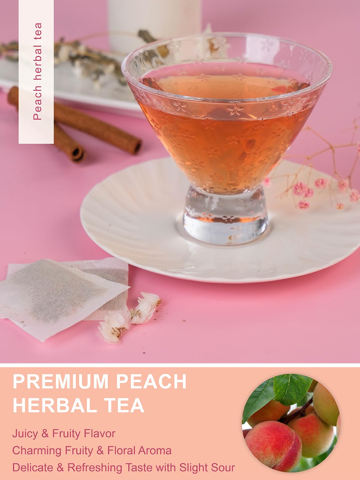 TeeLux Herbal Tea Bags, Peach Flavor with Rosehips, Hibiscus & Chamomile, Caffeine Free, 50 Count